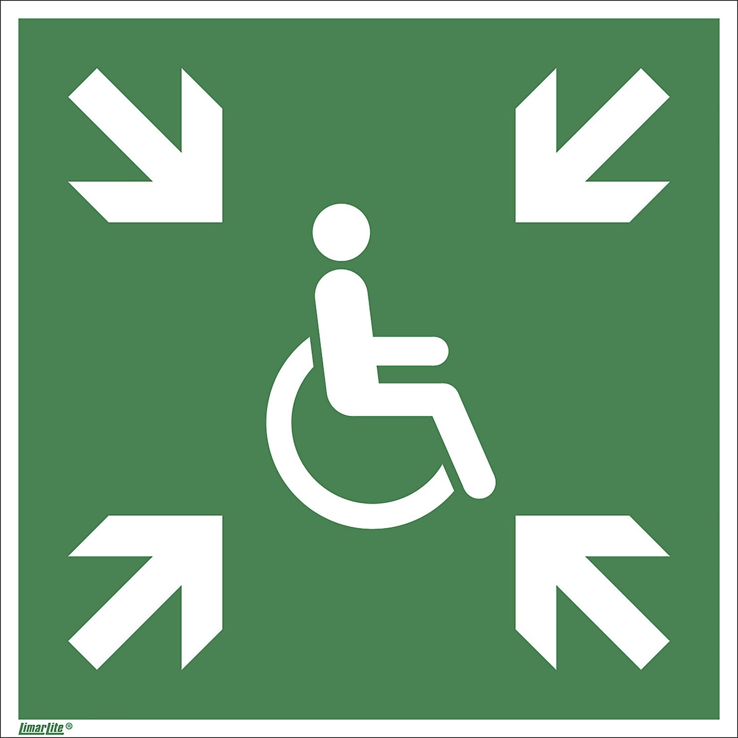 Emergency sign, evacuation assembly point, aluminium, 400 x 400 mm.