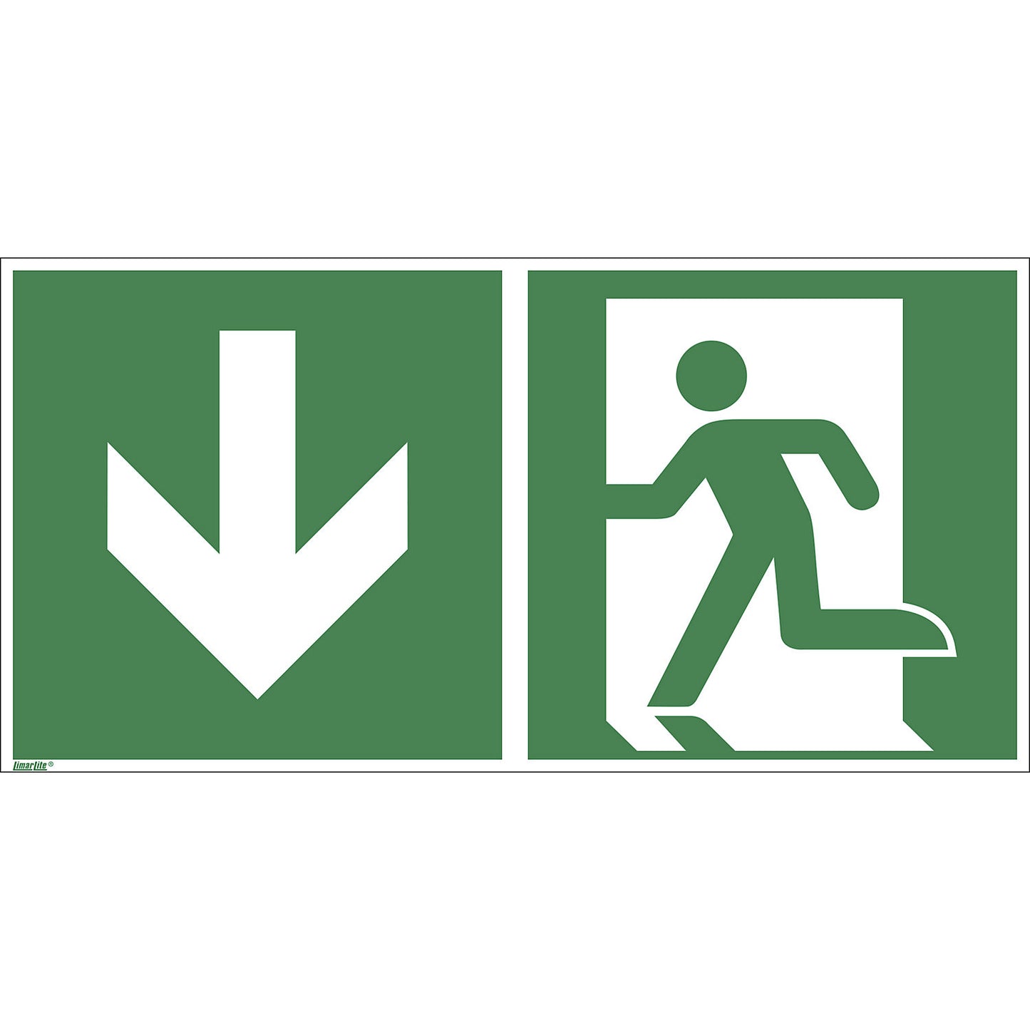 Emergency exit signs, down, pack of 10, aluminium, 400 x 200 mm.