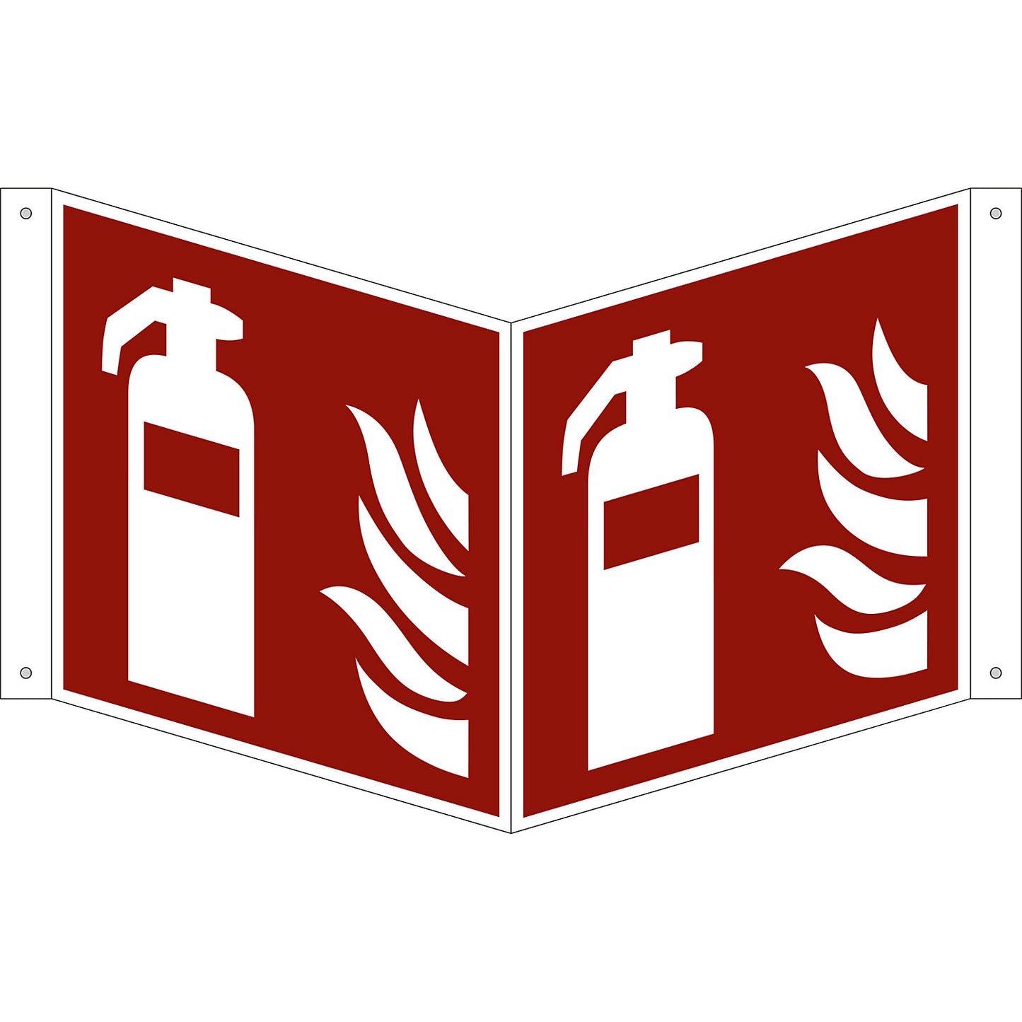 Fire protection sign, fire extinguisher, pack of 10, plastic, V shaped sign, 200 x 200 mm.