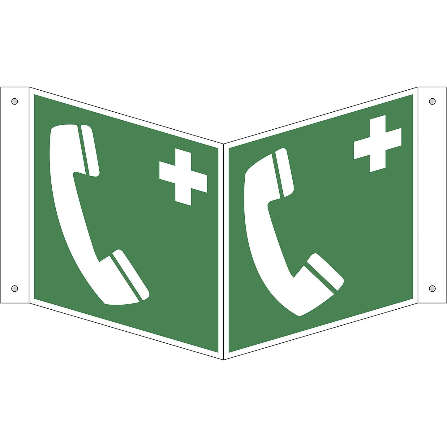 Emergency sign, emergency telephone, pack of 10, aluminium, V shaped sign, 150 x 150 mm.