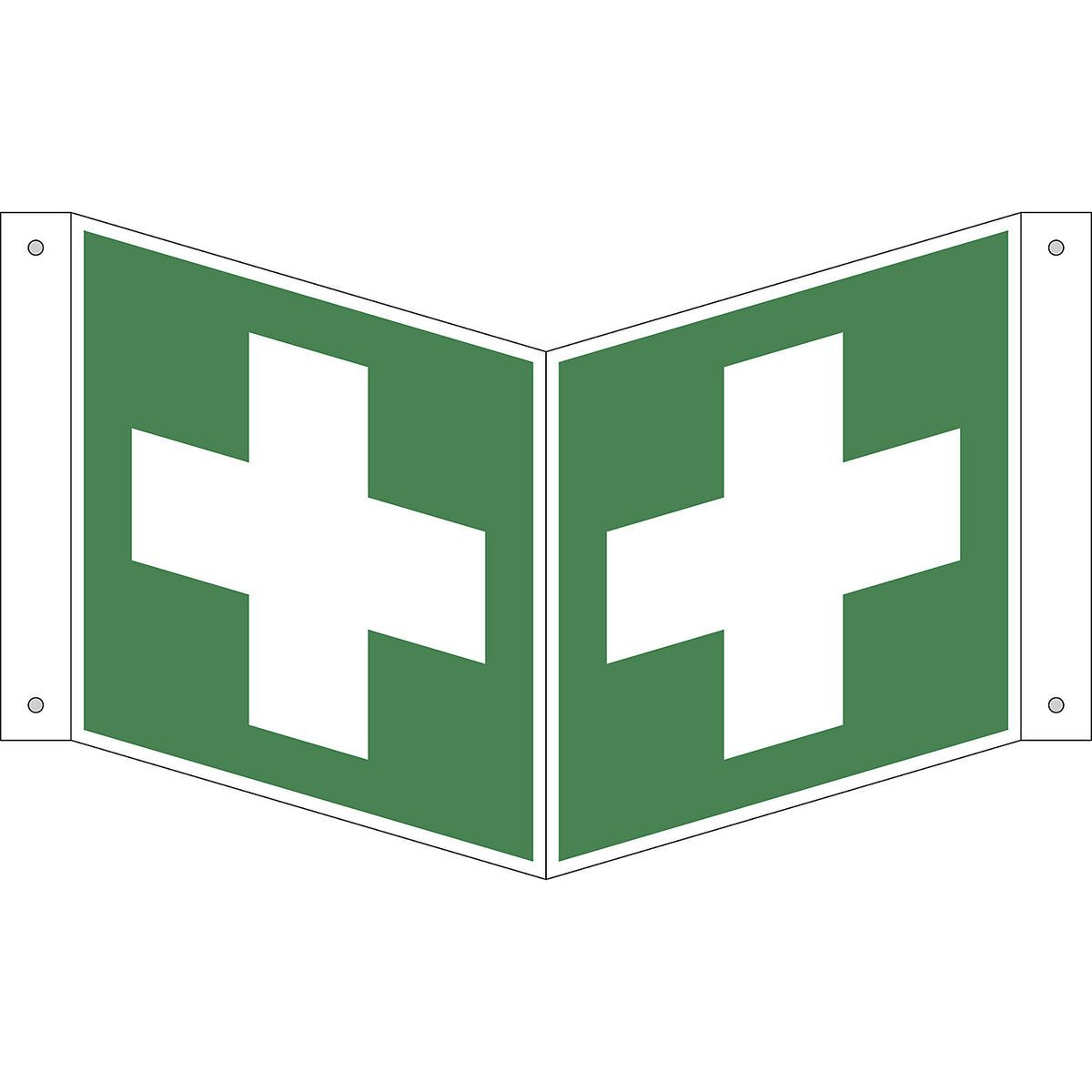 Emergency sign, first aid, pack of 10, plastic, V shaped sign, 150 x 150 mm.