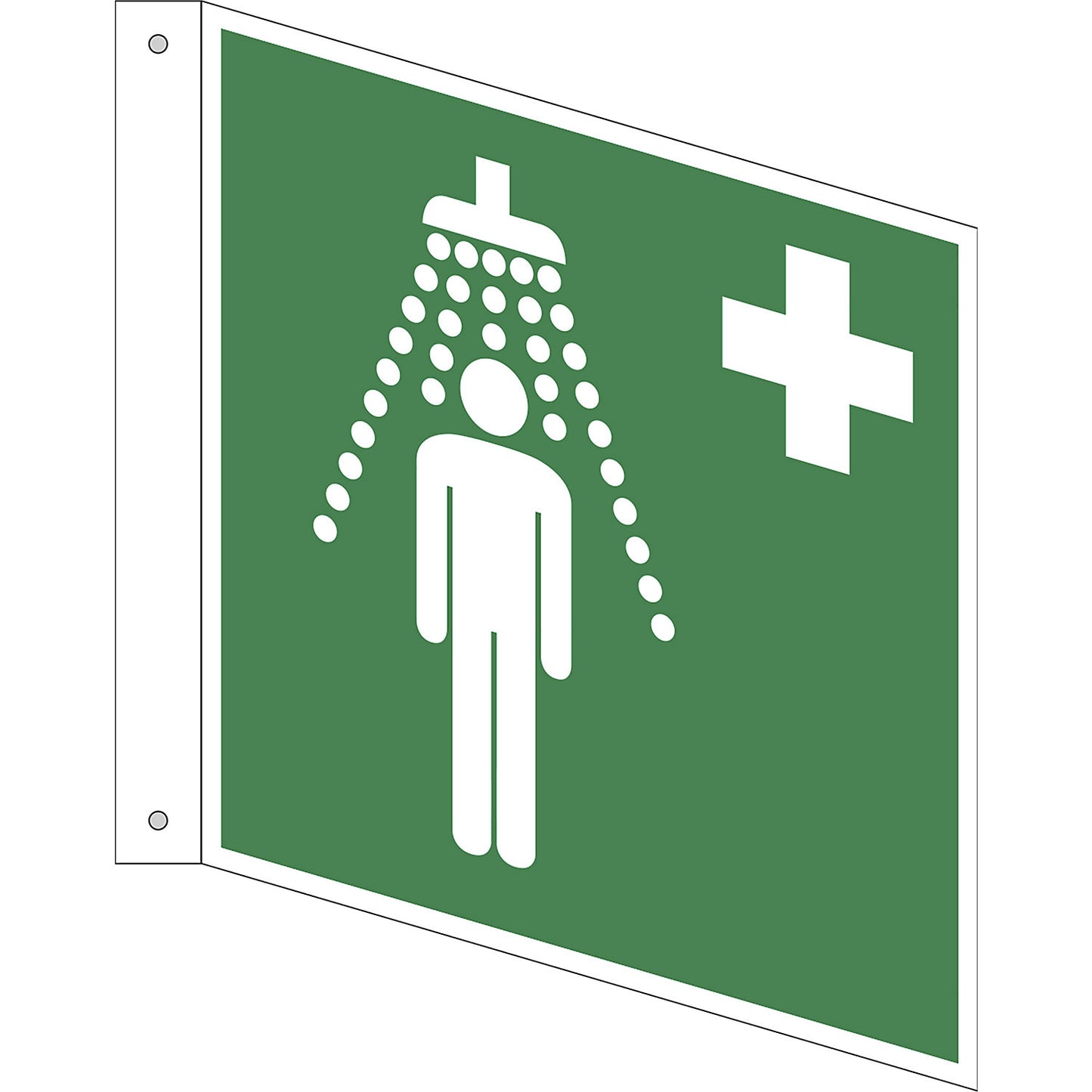 Emergency sign, safety shower, pack of 10, aluminium, L shaped sign, 200 x 200 mm.