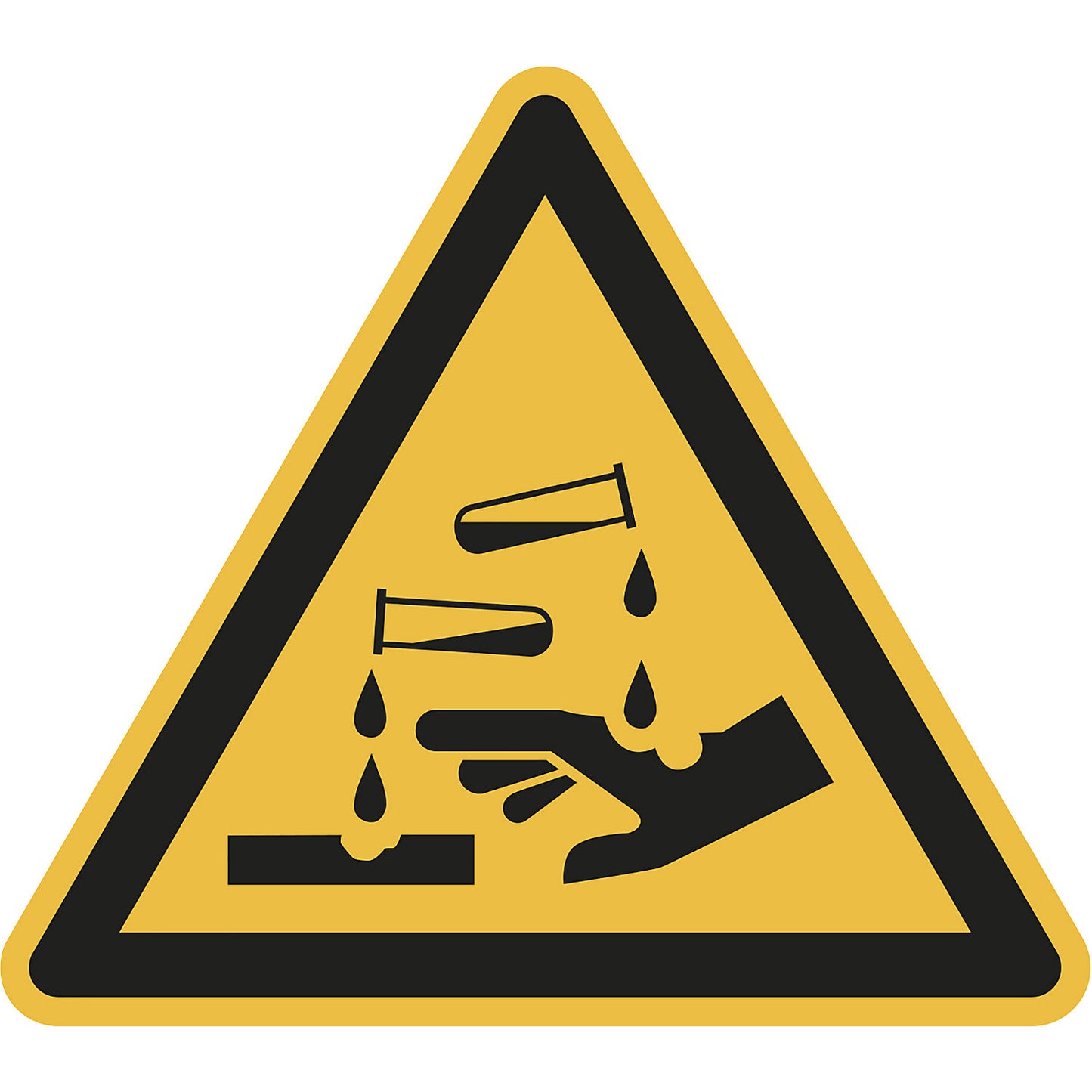 Hazard signs, hazard: corrosive substance, pack of 10, film, leg length 100 mm.