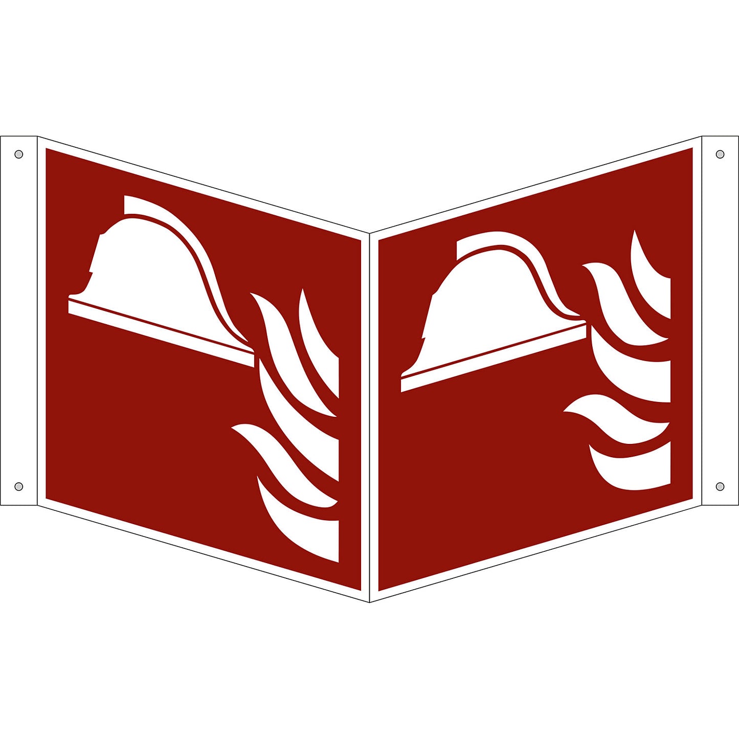 Fire protection sign, collection of fire fighting equipment, pack of 10, plastic, V shaped sign, 200 x 200 mm.