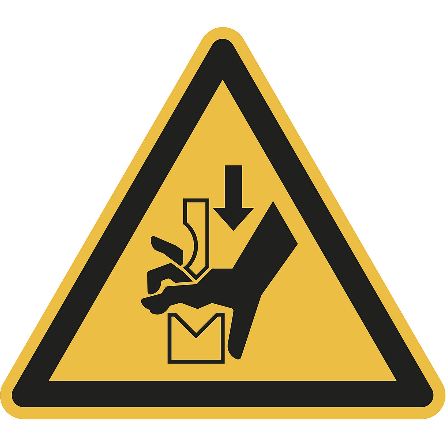 Hazard signs, hazard: crushing of hands between tools in a press, pack of 10, film, leg length 200 mm.