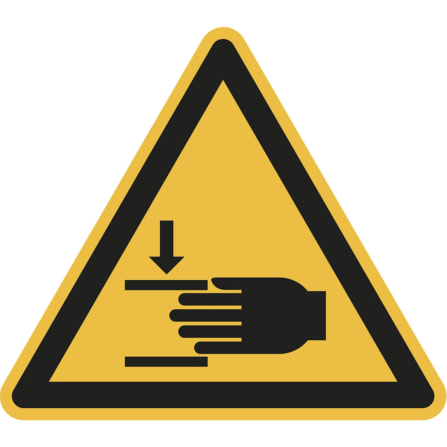 Hazard signs, hazard: crushing of hands, pack of 10, plastic, leg length 200 mm.