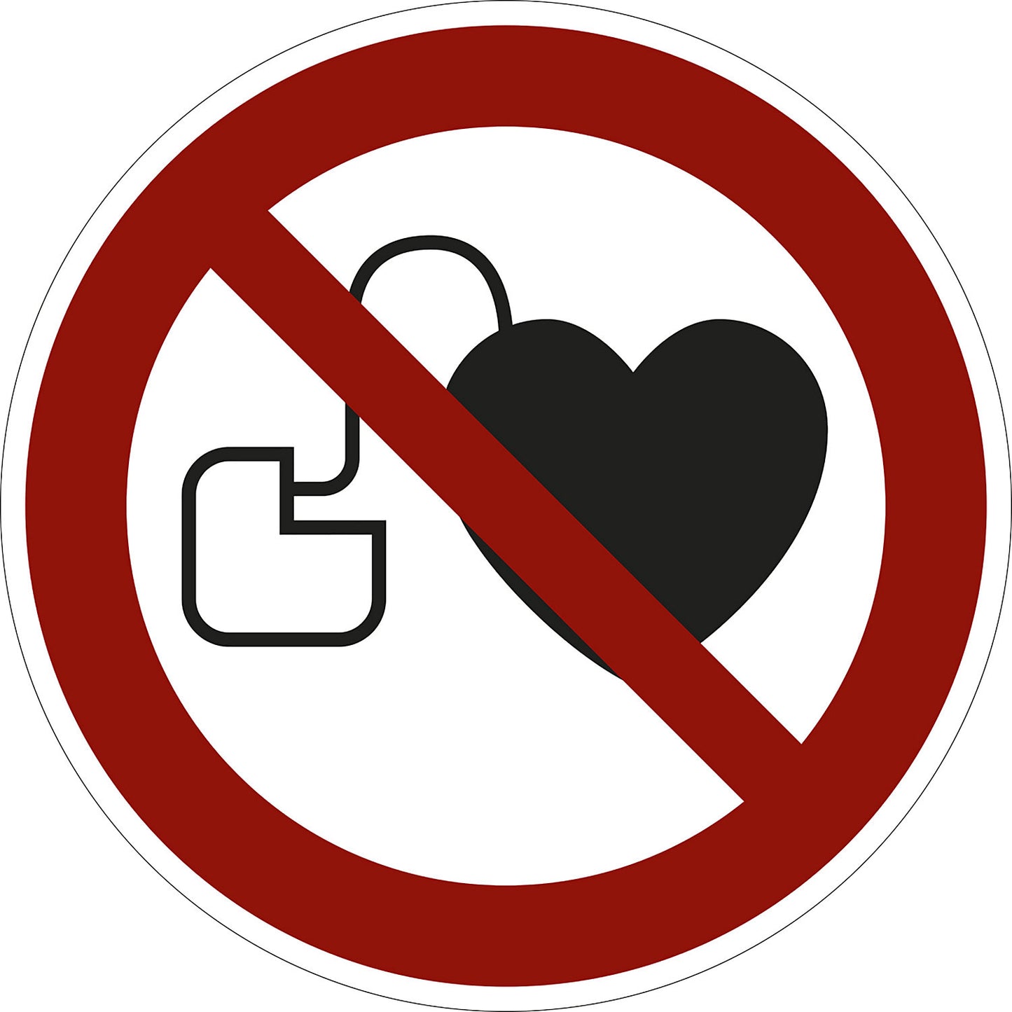 Prohibition sign, no access for people with active implanted cardiac devices, pack of 10, plastic, Ø 200 mm.
