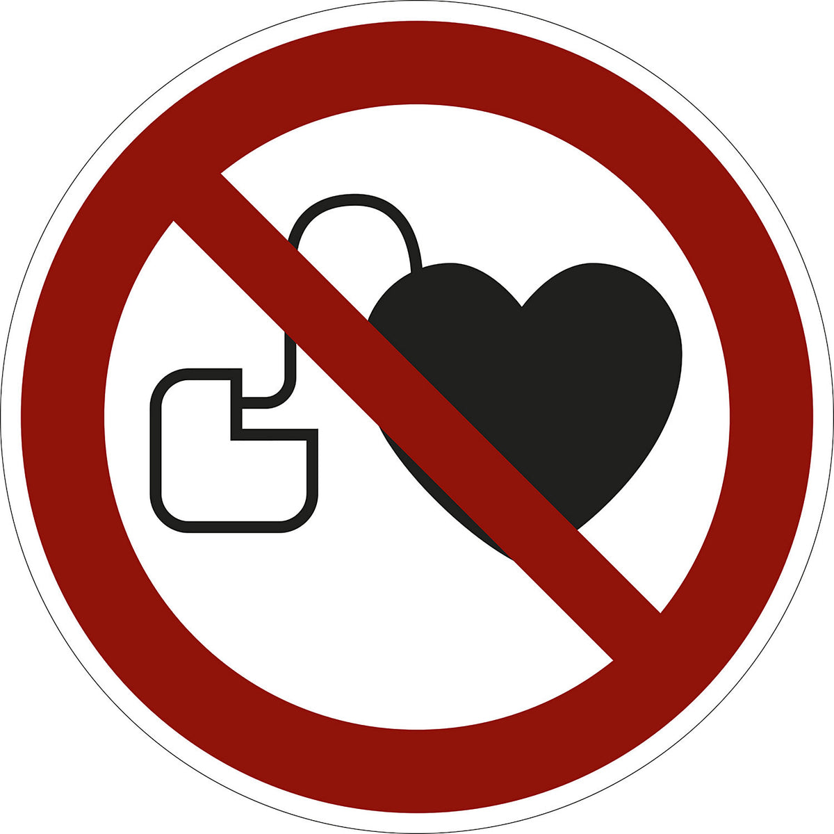 Prohibition sign, no access for people with active implanted cardiac devices, pack of 10, plastic, Ø 200 mm.