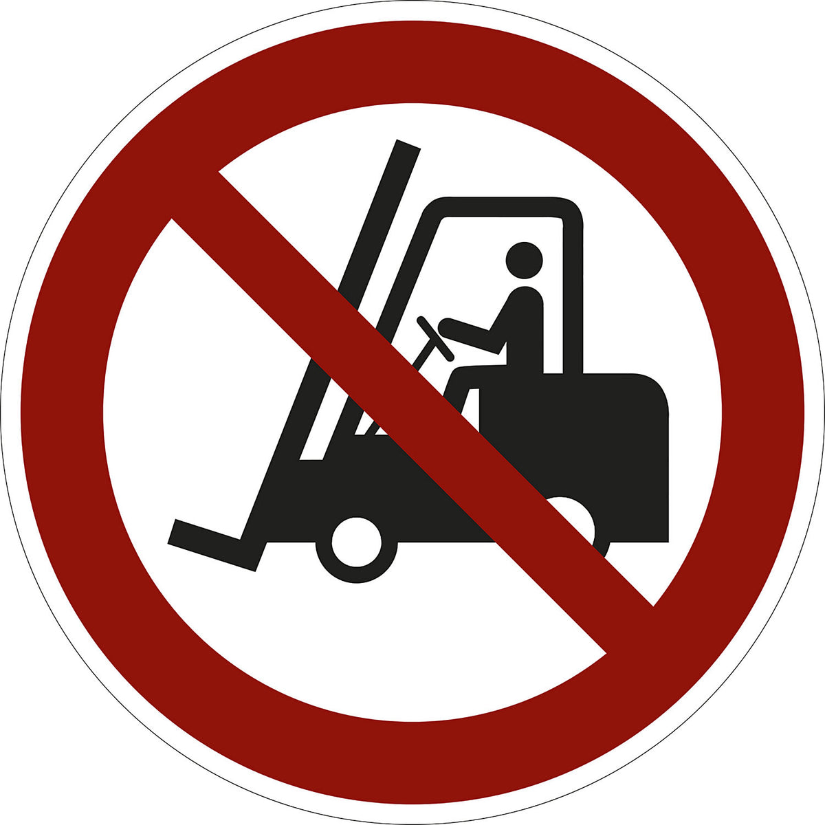 Prohibition sign, no access entry for fork lift trucks, pack of 10, film, Ø 100 mm.