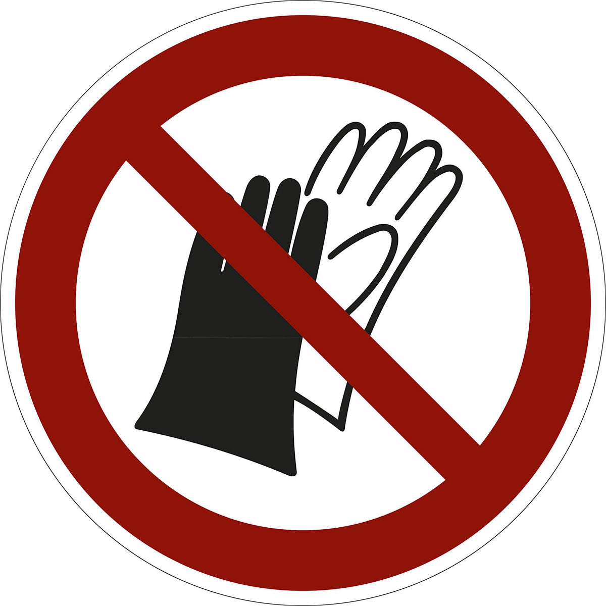 Prohibition sign, do not wear gloves, pack of 10, film, Ø 100 mm.