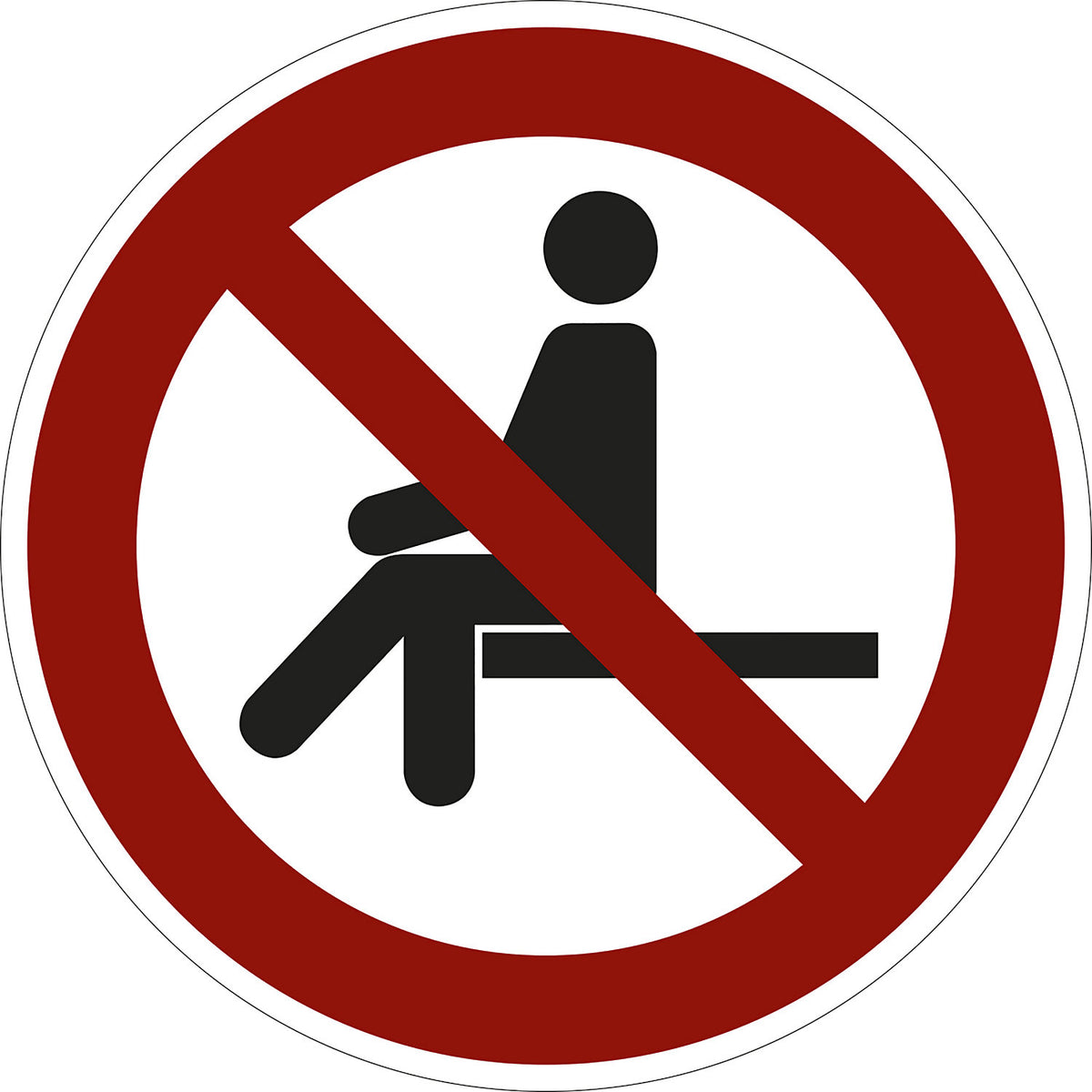 Prohibition sign, no sitting, pack of 10, film, Ø 100 mm.
