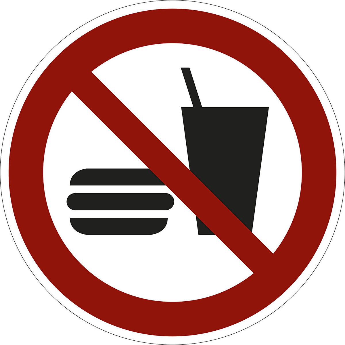 Prohibition sign, no eating and drinking, pack of 10, plastic, Ø 200 mm.