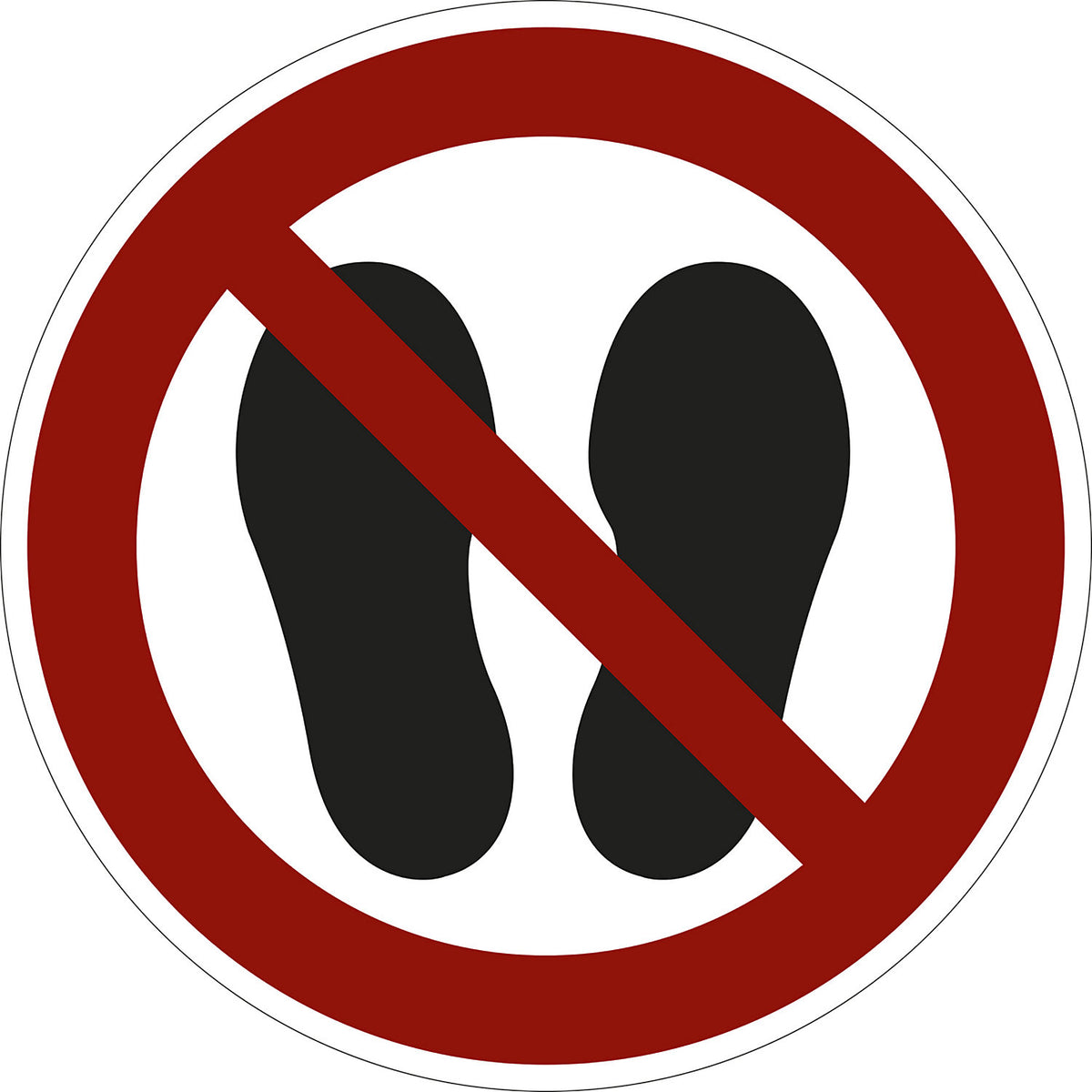 Prohibition sign, no stepping on surface, pack of 10, film, Ø 100 mm.