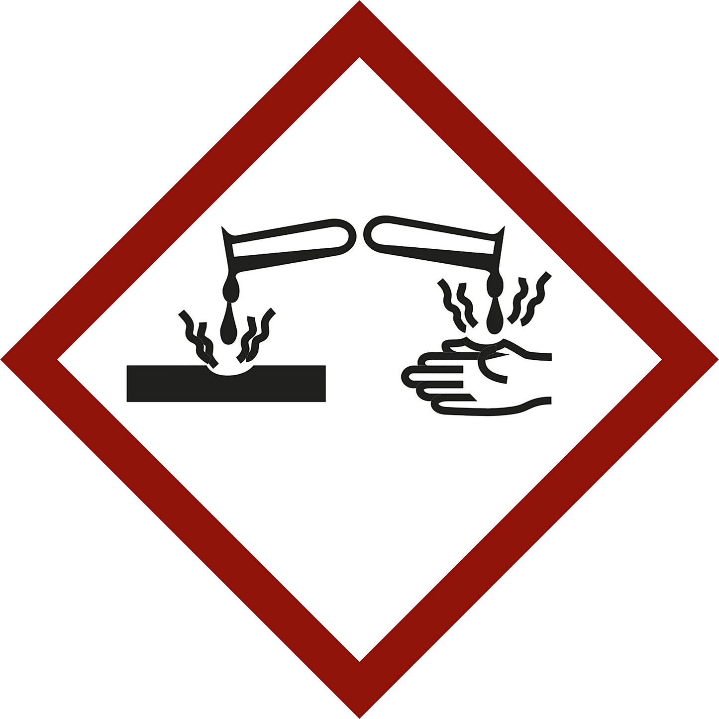 Hazardous materials label, corrosive effect, pack of 10, film, 105 x 105 mm.