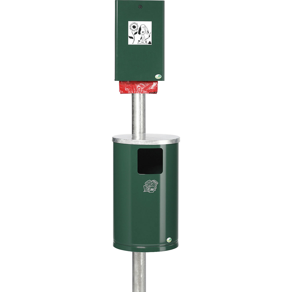 Dog waste bin, capacity 30 l, HxWxD 2000 x 350 x 480 mm, moss green (RAL 6005).