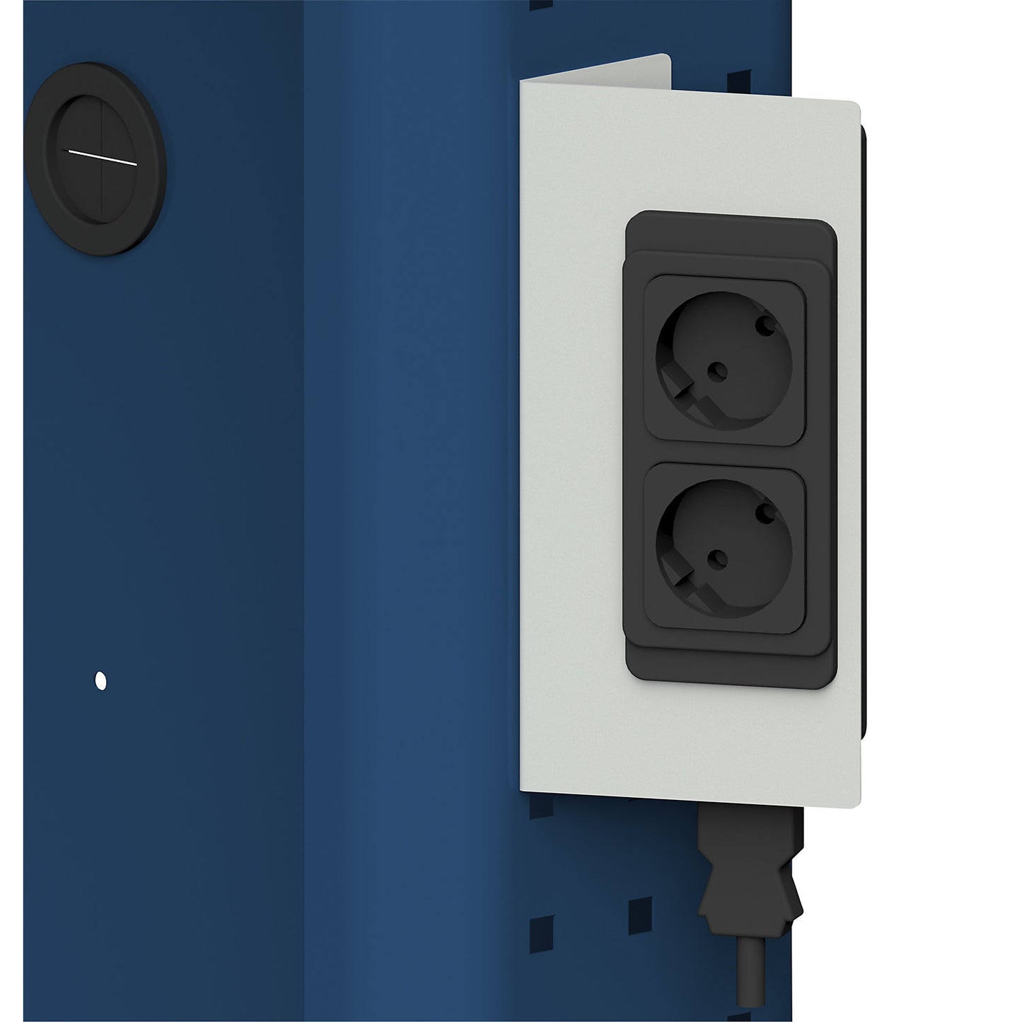 Power strip, double socket, light grey frame.