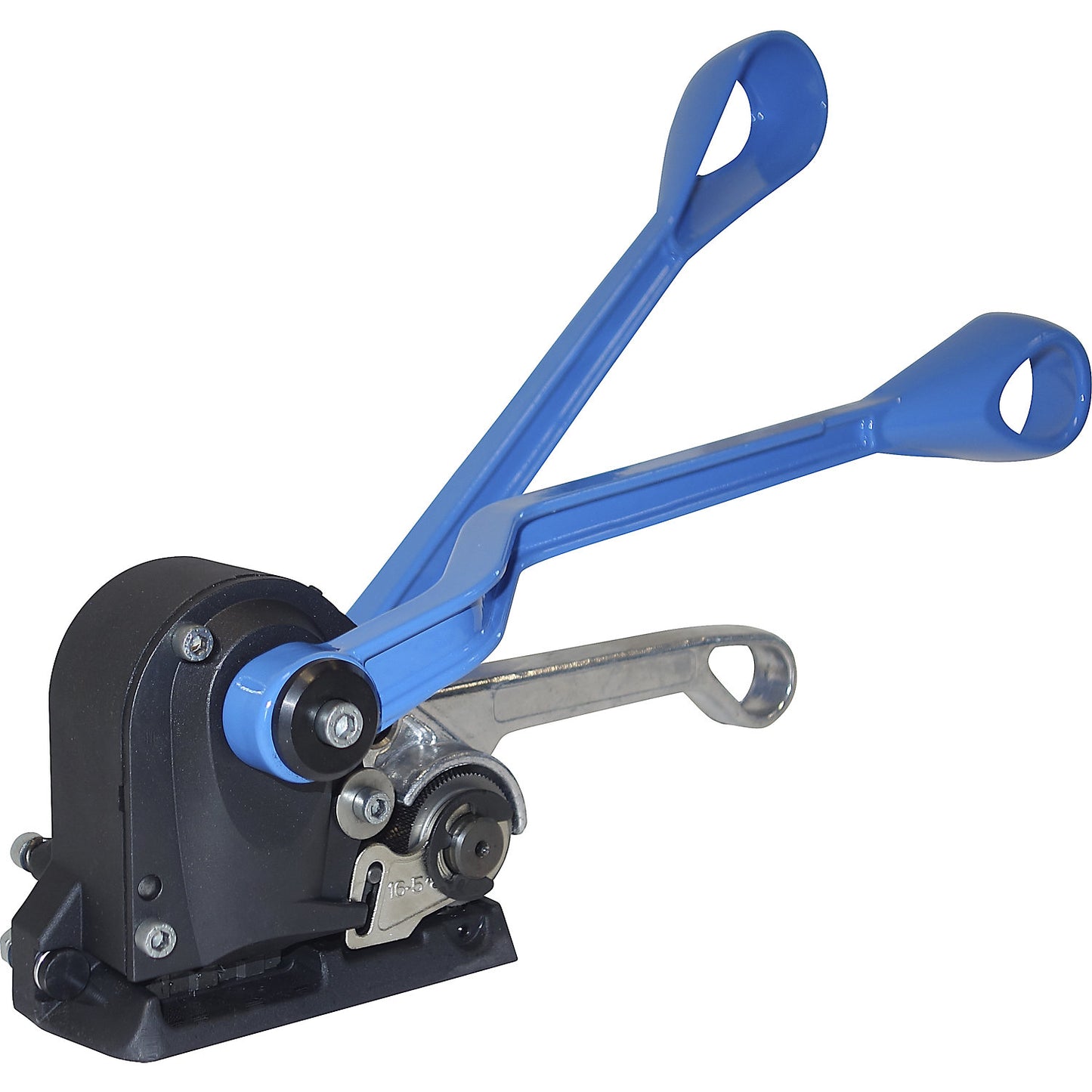 Tensioning and sealing device for steel strapping, manual, no seals, professional, for strap width 13 - 19 mm.