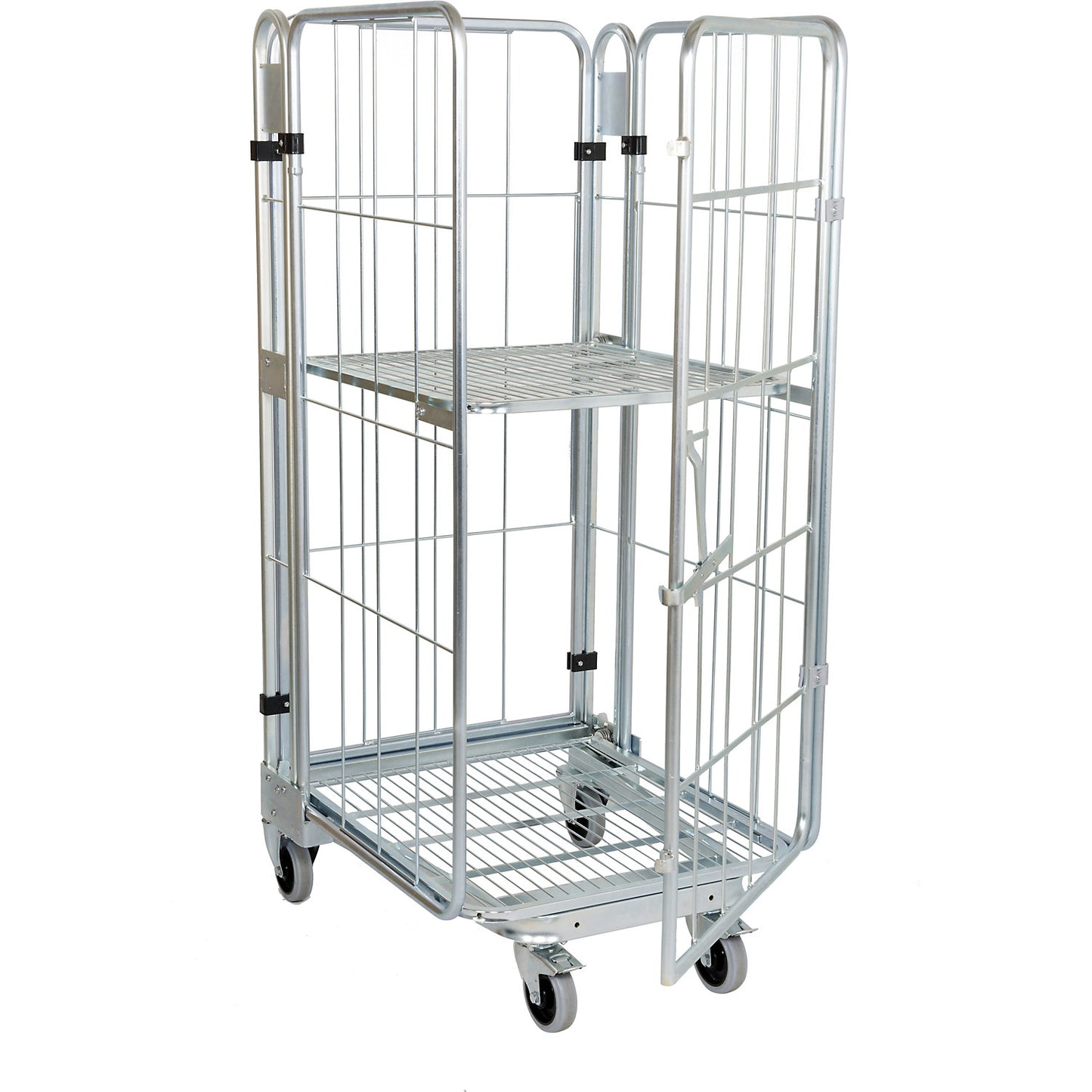 Roll container, nestable, 4-sided, with mesh shelf, HxWxD 1770 x 729 x 818 mm, with 1 shelf.