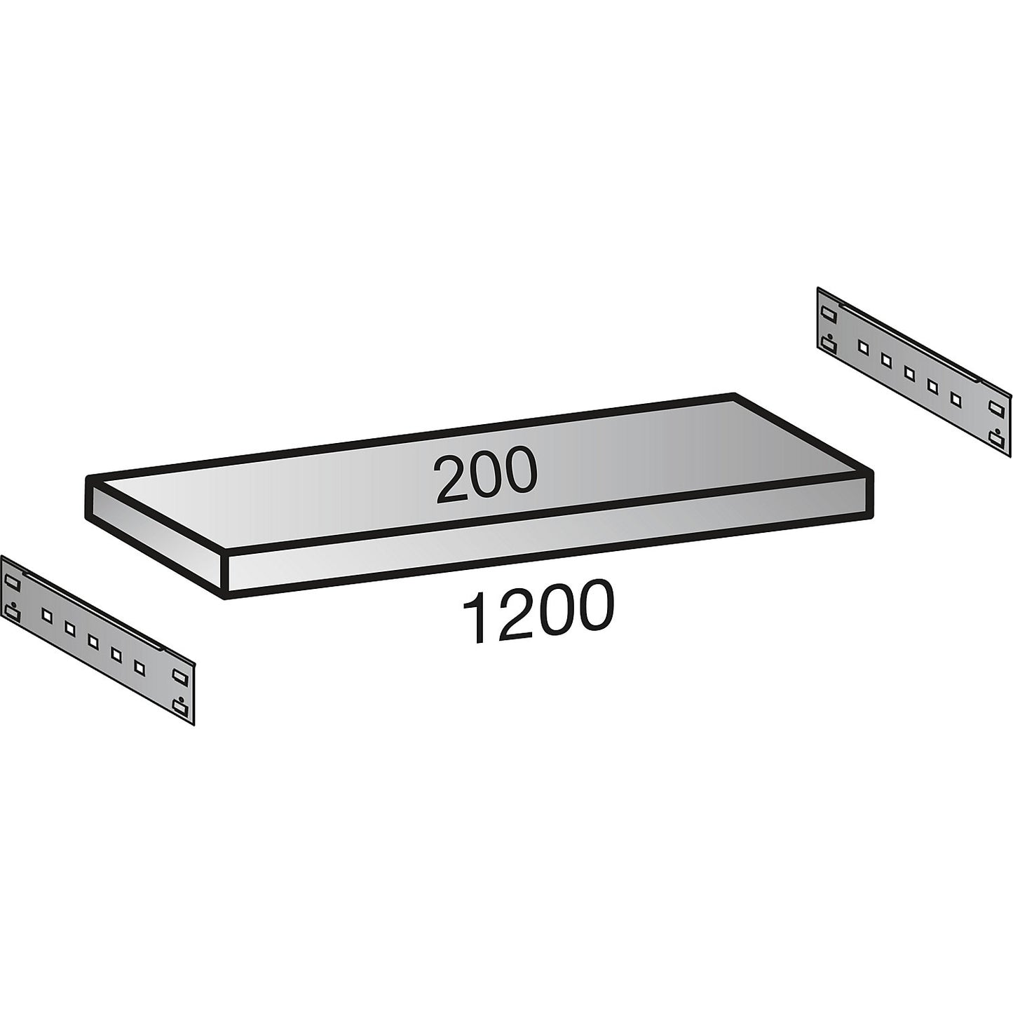 Boltless industrial and storage shelving unit, h 2640 mm, shelf width 1200 mm, 7 shelves, depth 200 mm, standard shelf unit.