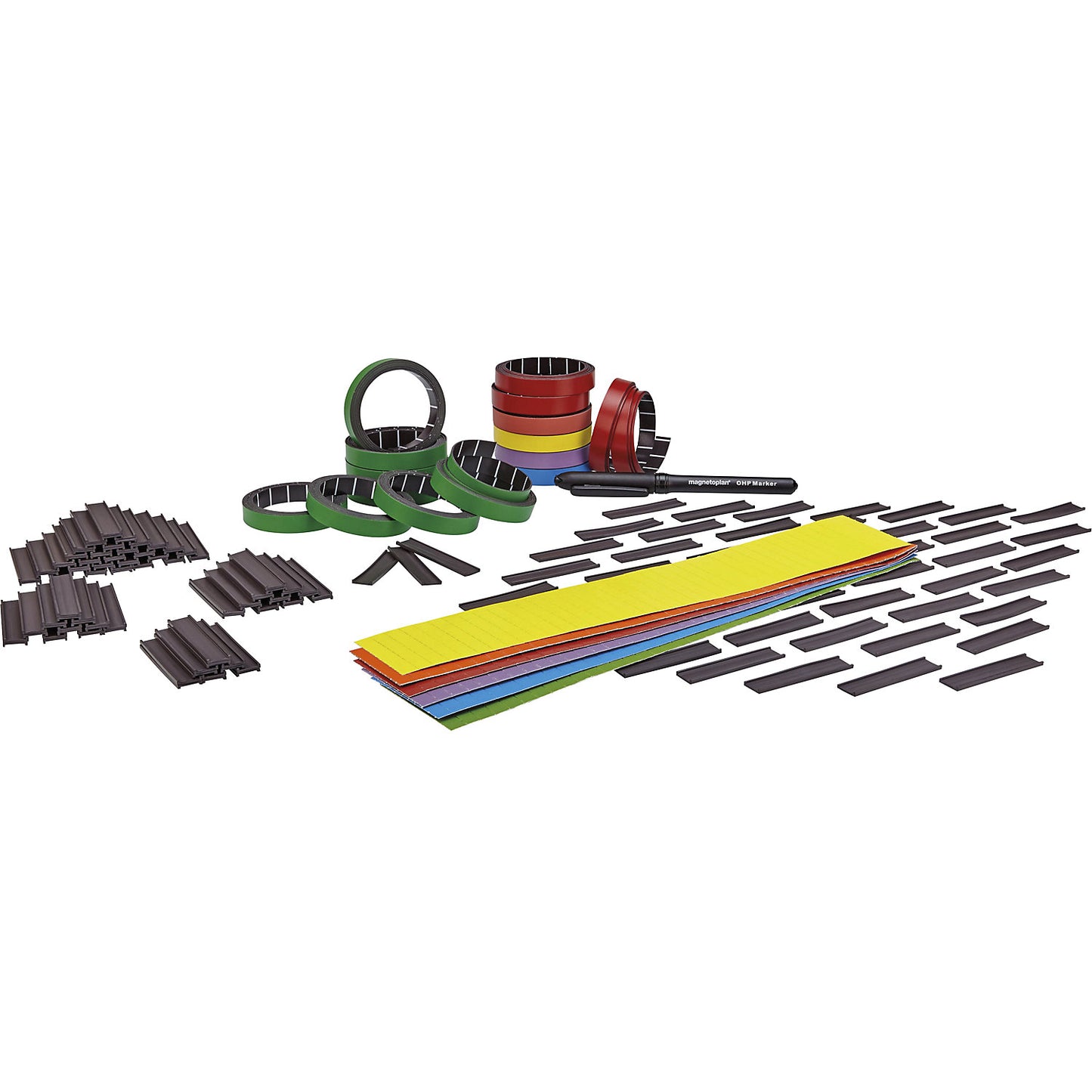 Accessory set, for planning boards, magnetic tapes, labels, OHP marker, cutting knife.