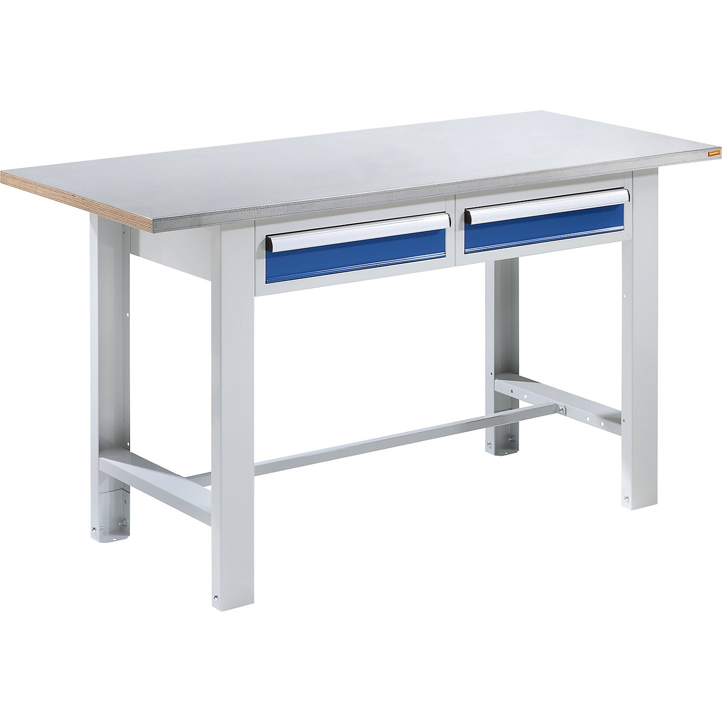 Workbench, modular system, worktop width 1500 mm, 2 drawers, sheet steel covered worktop.