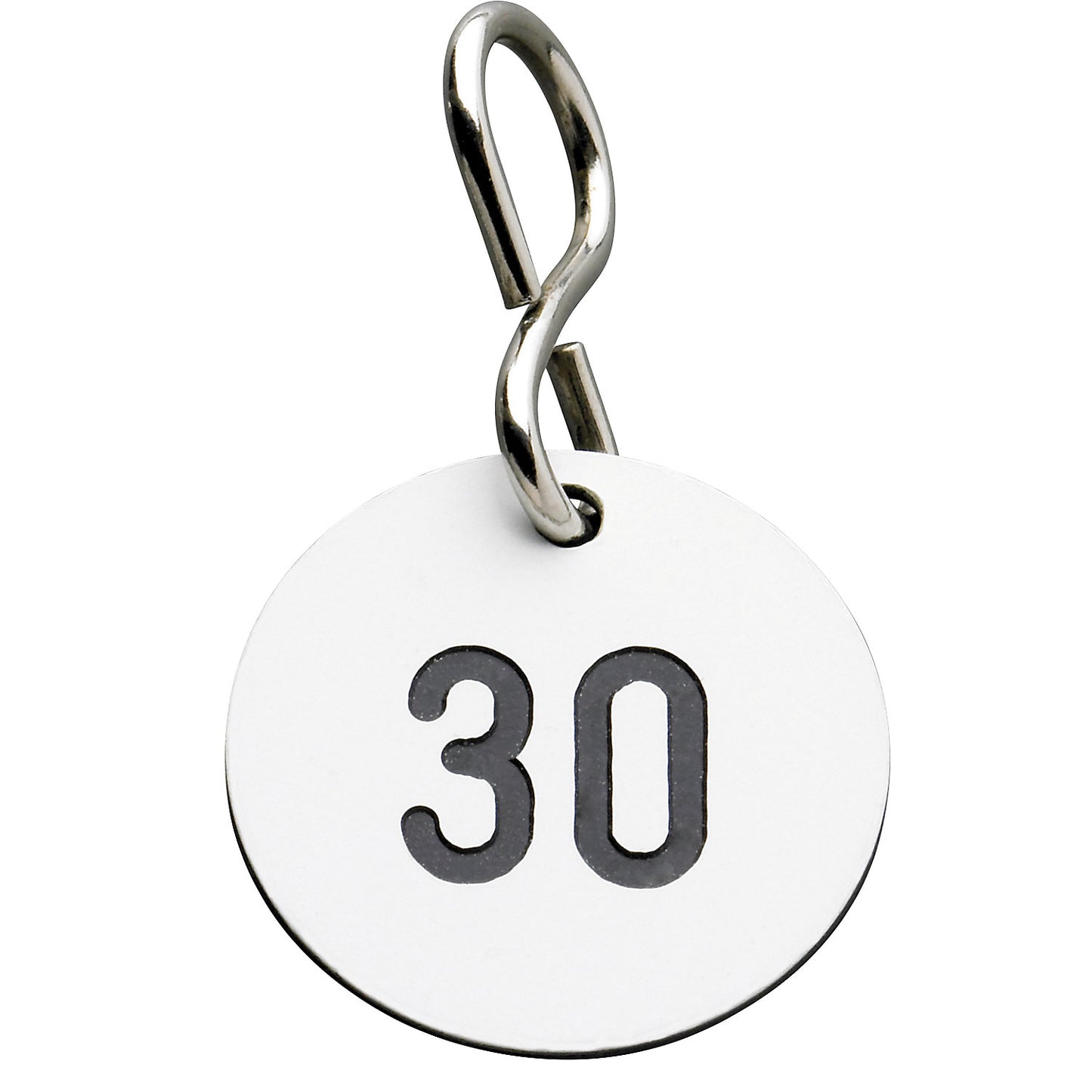 Plastic key tab, with S hook, Ø 30 mm, white.