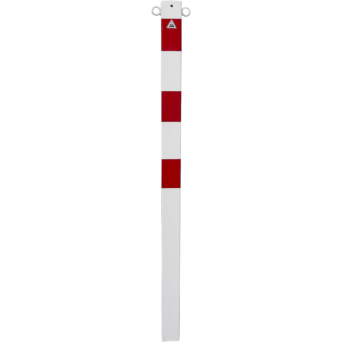 Barrier post, 70 x 70 mm, stationary, for concreting in, two eyelets, white/red.