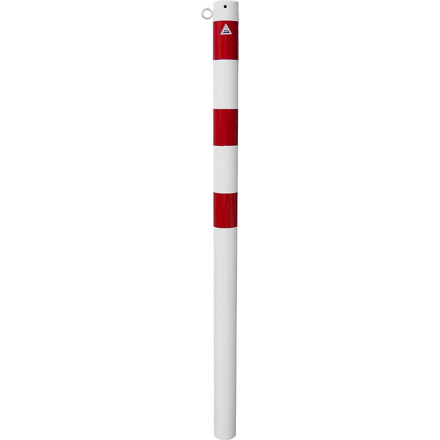 Barrier post, Ø 76 mm, white / red, for concreting in, with 1 eyelet.