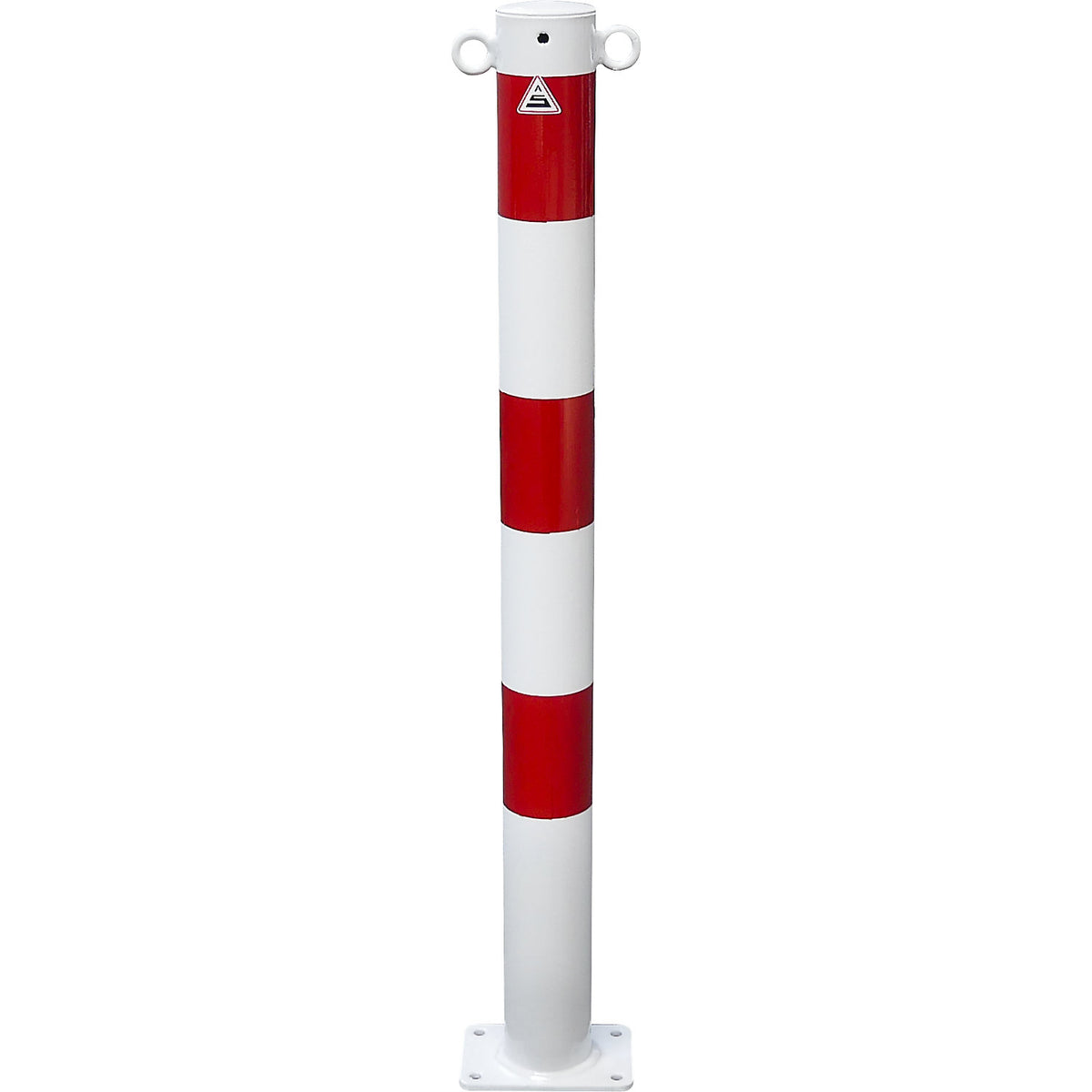 Barrier post, Ø 76 mm, white / red, for bolting in place, with 2 eyelets.