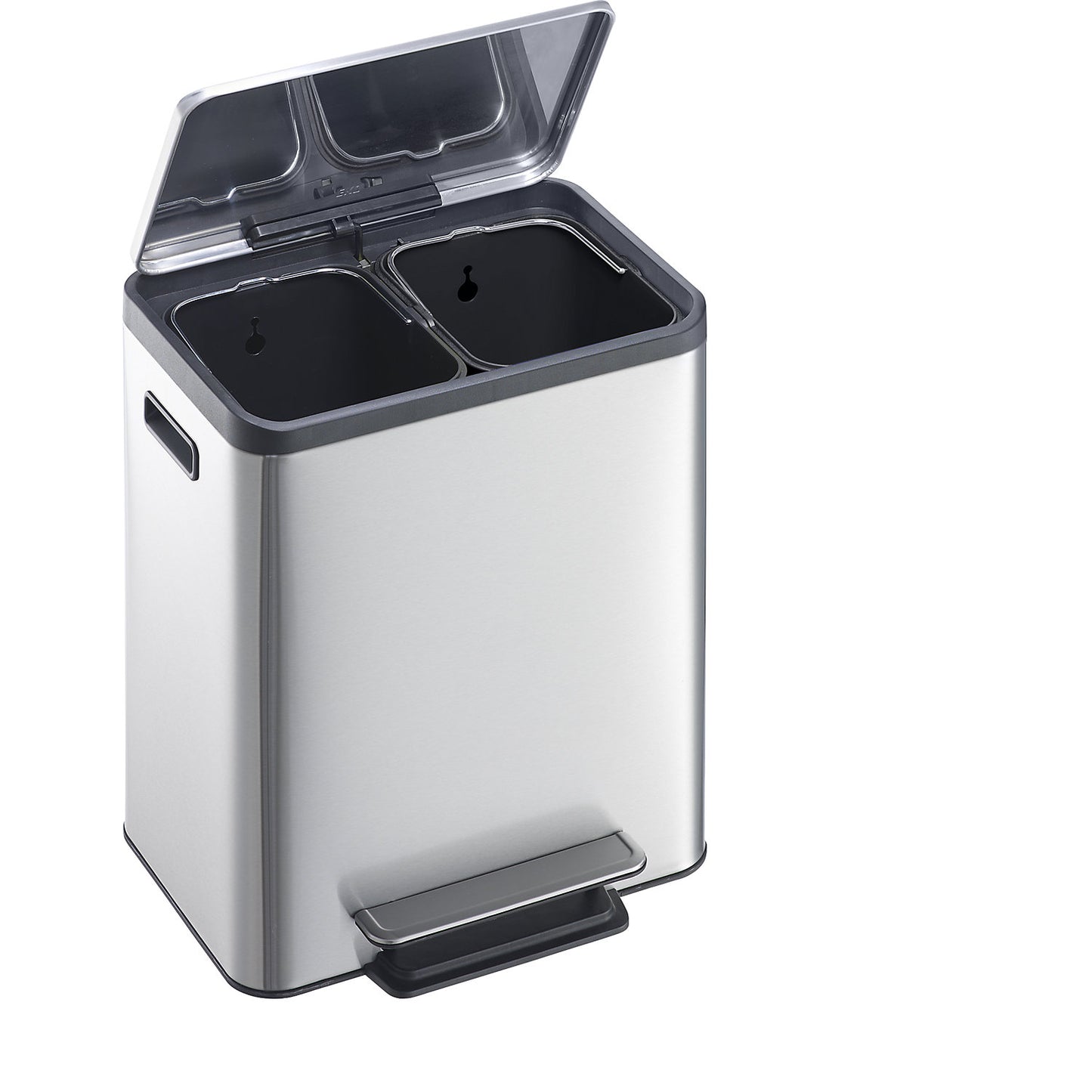 Waste collector with pedal, capacity 2 x 15 l, WxHxD 404 x 492 x 321 mm, stainless steel, double collector.