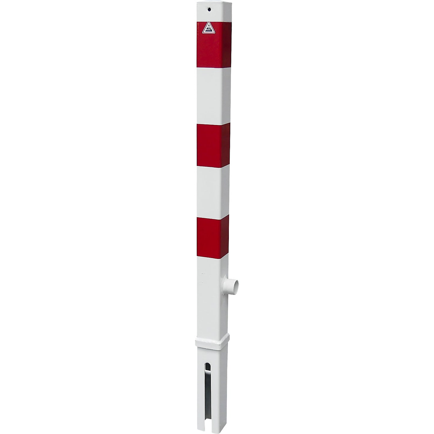 Barrier post, 70 x 70 mm, removable, without eyelet, with triangle lock, white/red.