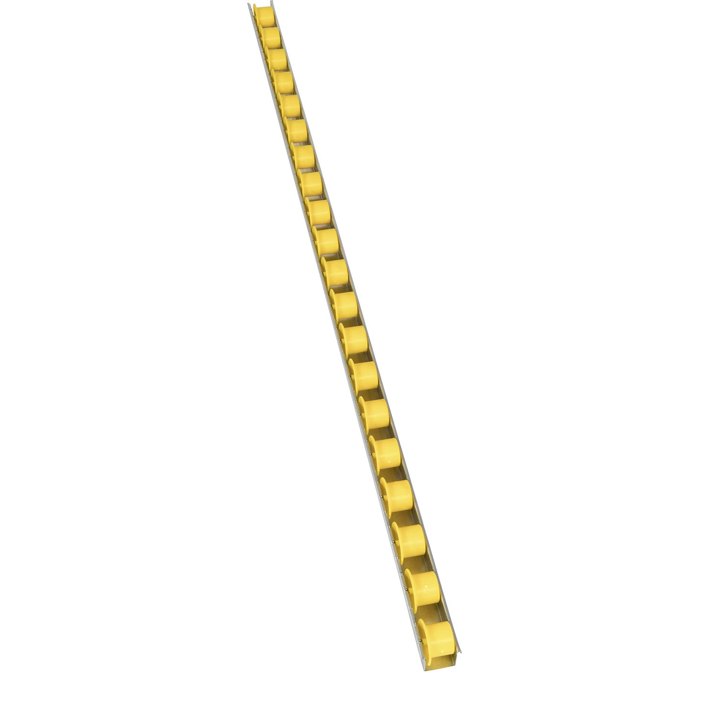Roller track with flanged rollers, spacing 50 mm, Ø 28 mm, plastic, length 1 m.