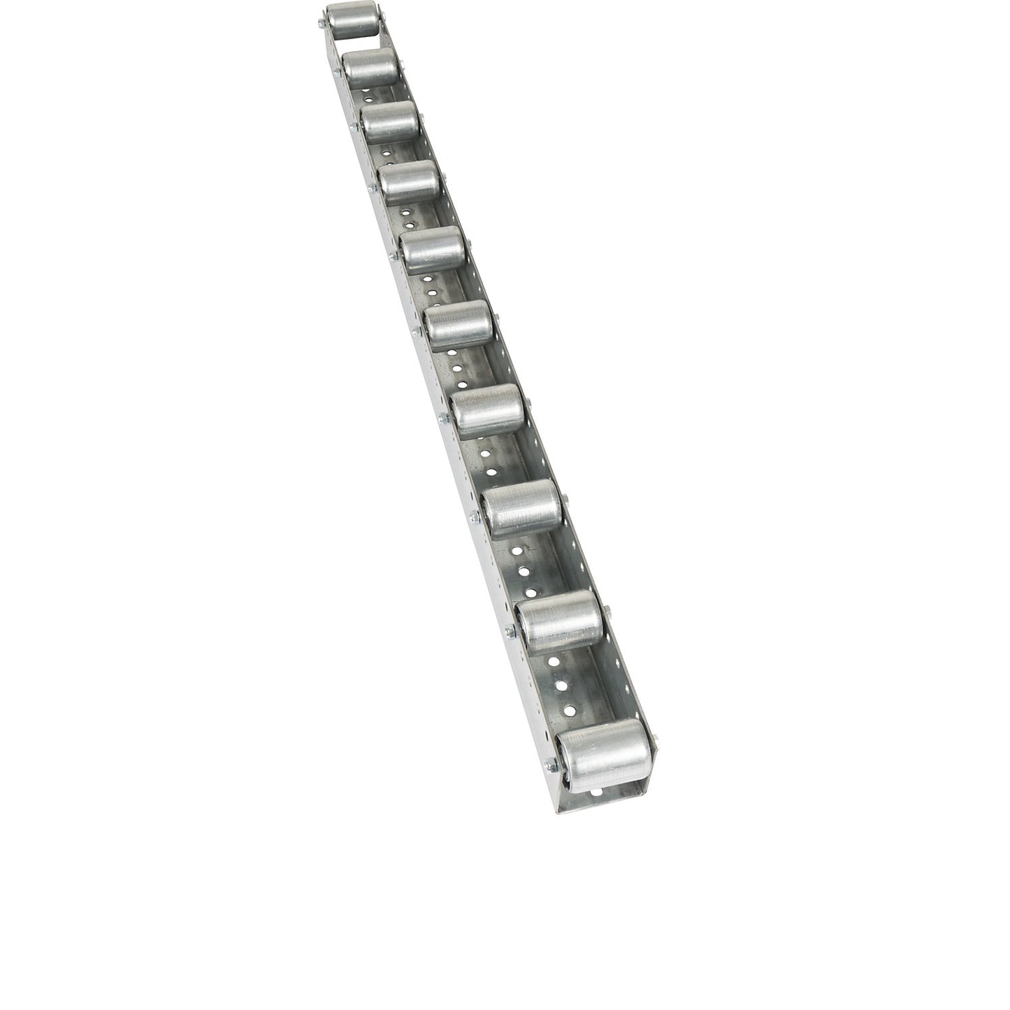 Roller track with cylindrical rollers, spacing 130 mm, Ø 50 mm, steel, length 1.2 m.
