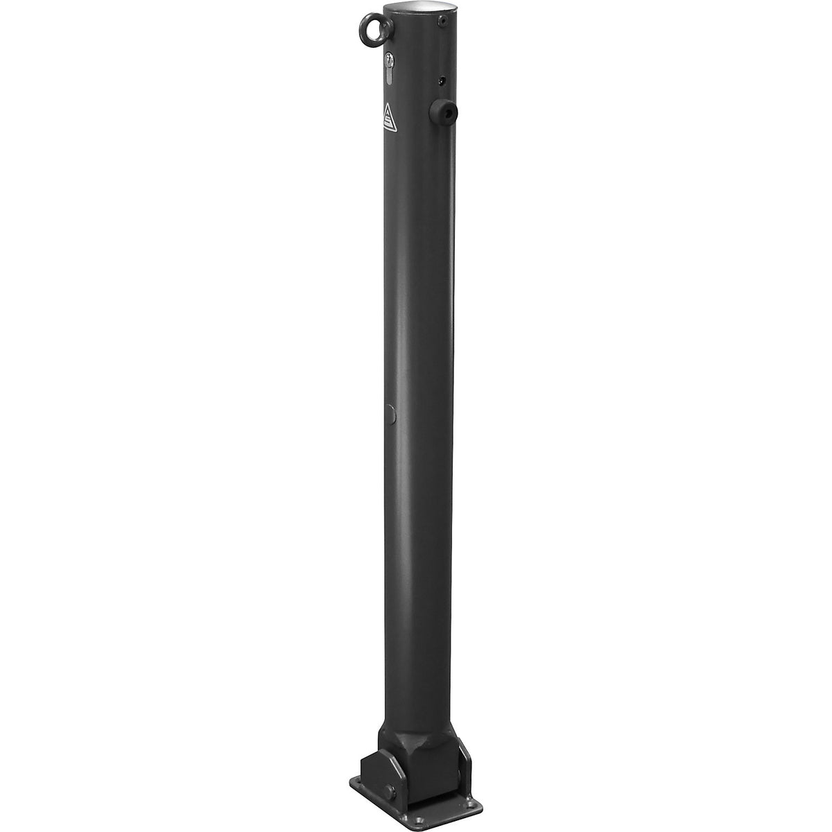 Barrier post, Ø 76 mm, iron mica, folding with profile cylinder, with 1 eyelet.