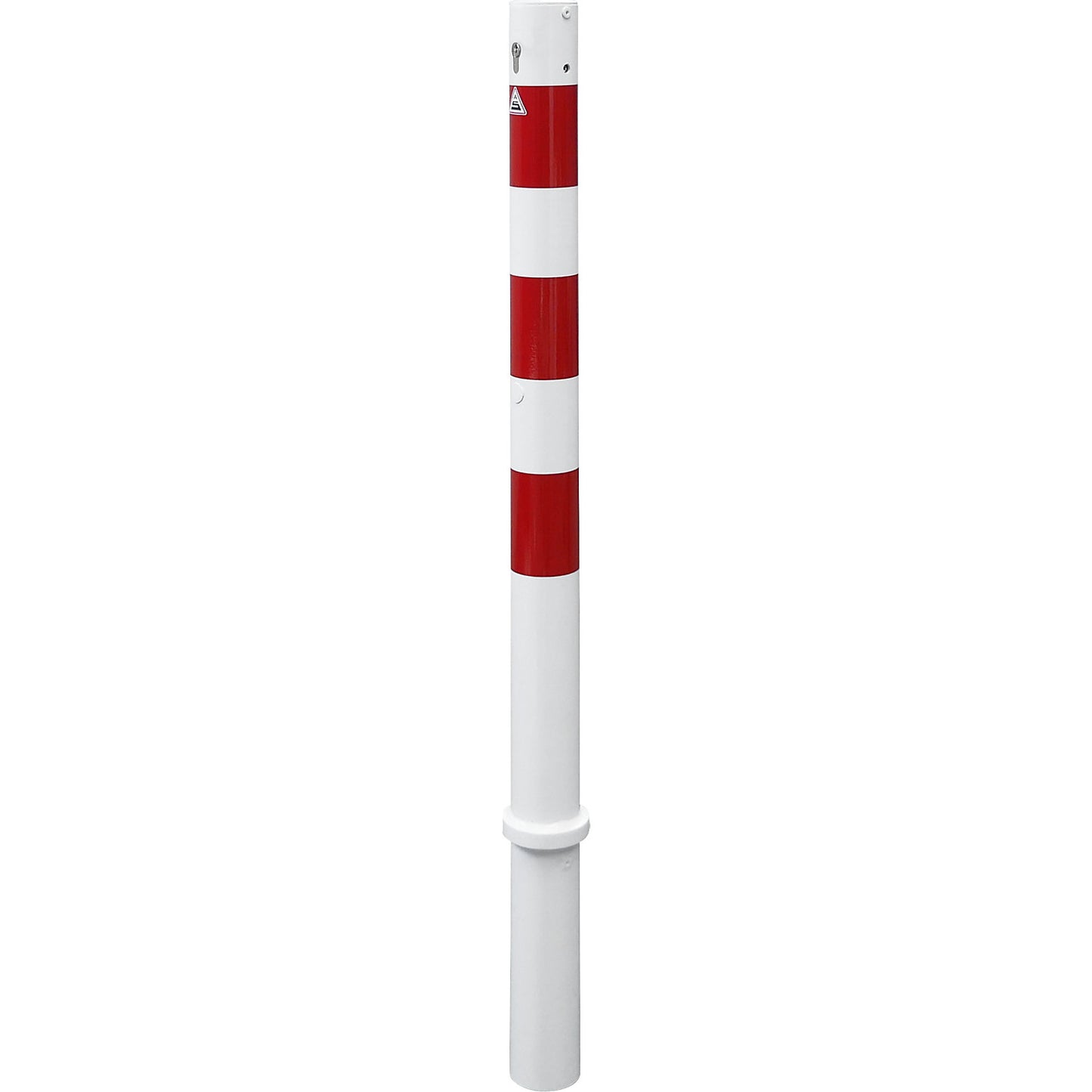 Barrier post, Ø 76 mm, white / red, removable with profile cylinder, without eyelet.