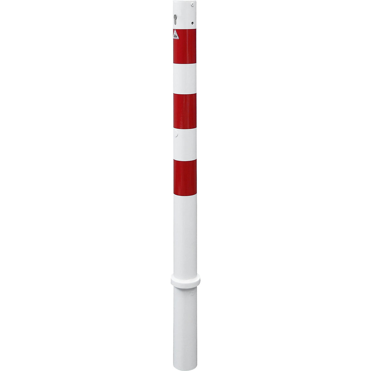 Barrier post, Ø 76 mm, white / red, removable with profile cylinder, without eyelet.