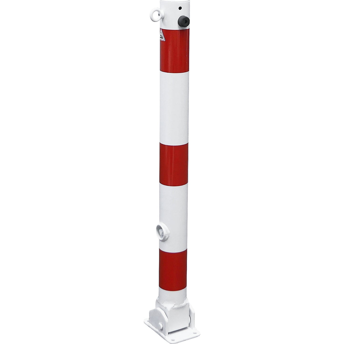 Barrier post, Ø 76 mm, white / red, folding, with 1 eyelet.