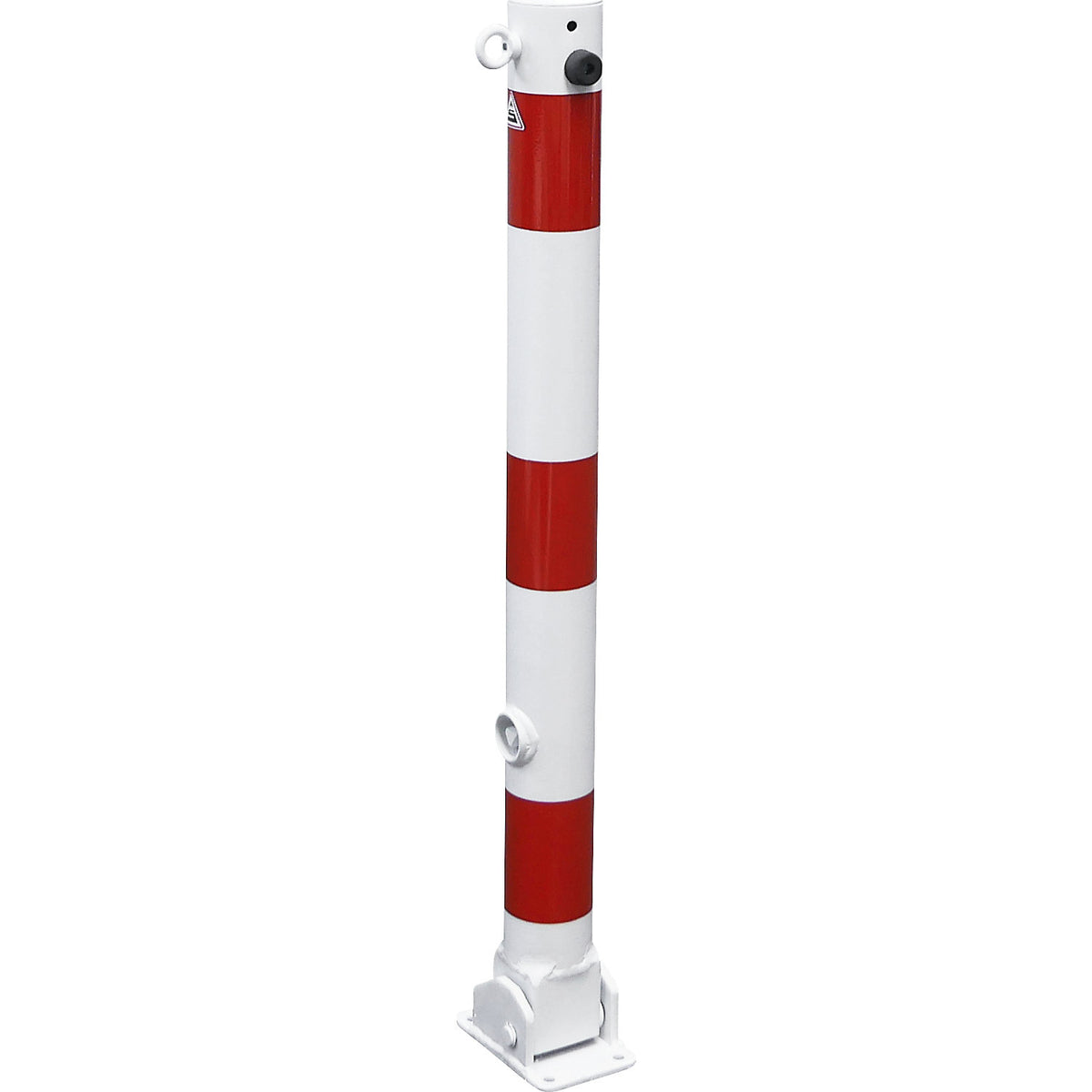 Barrier post, Ø 76 mm, white / red, folding, with 1 eyelet.