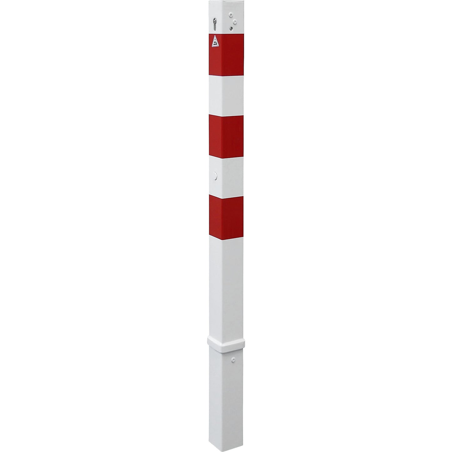 Barrier post, 70 x 70 mm, removable, without eyelet, with profile cylinder, white/red.