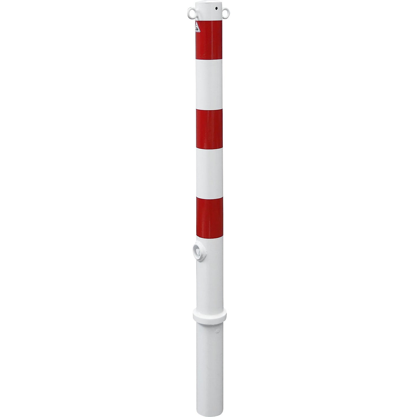 Barrier post, Ø 76 mm, white / red, removable, with 2 eyelets.