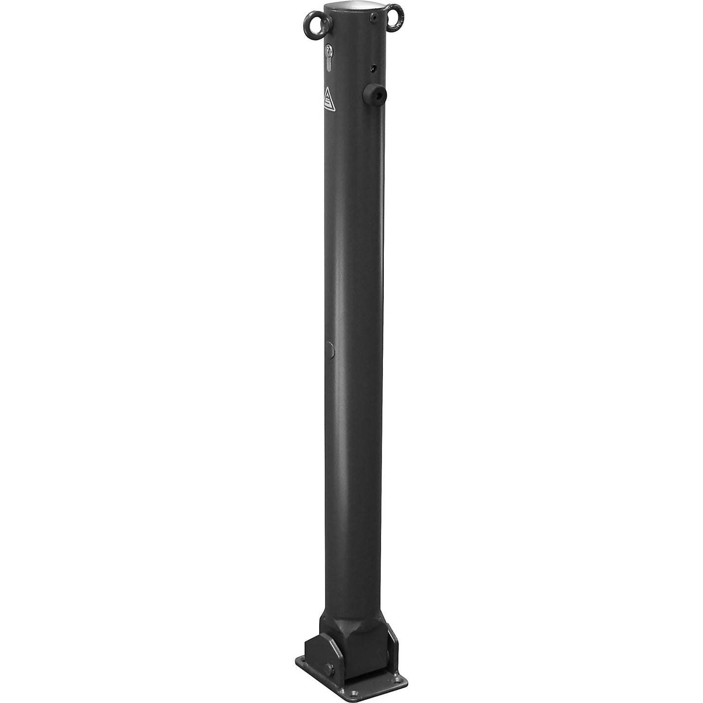 Barrier post, Ø 76 mm, iron mica, folding with profile cylinder, with 2 eyelets.