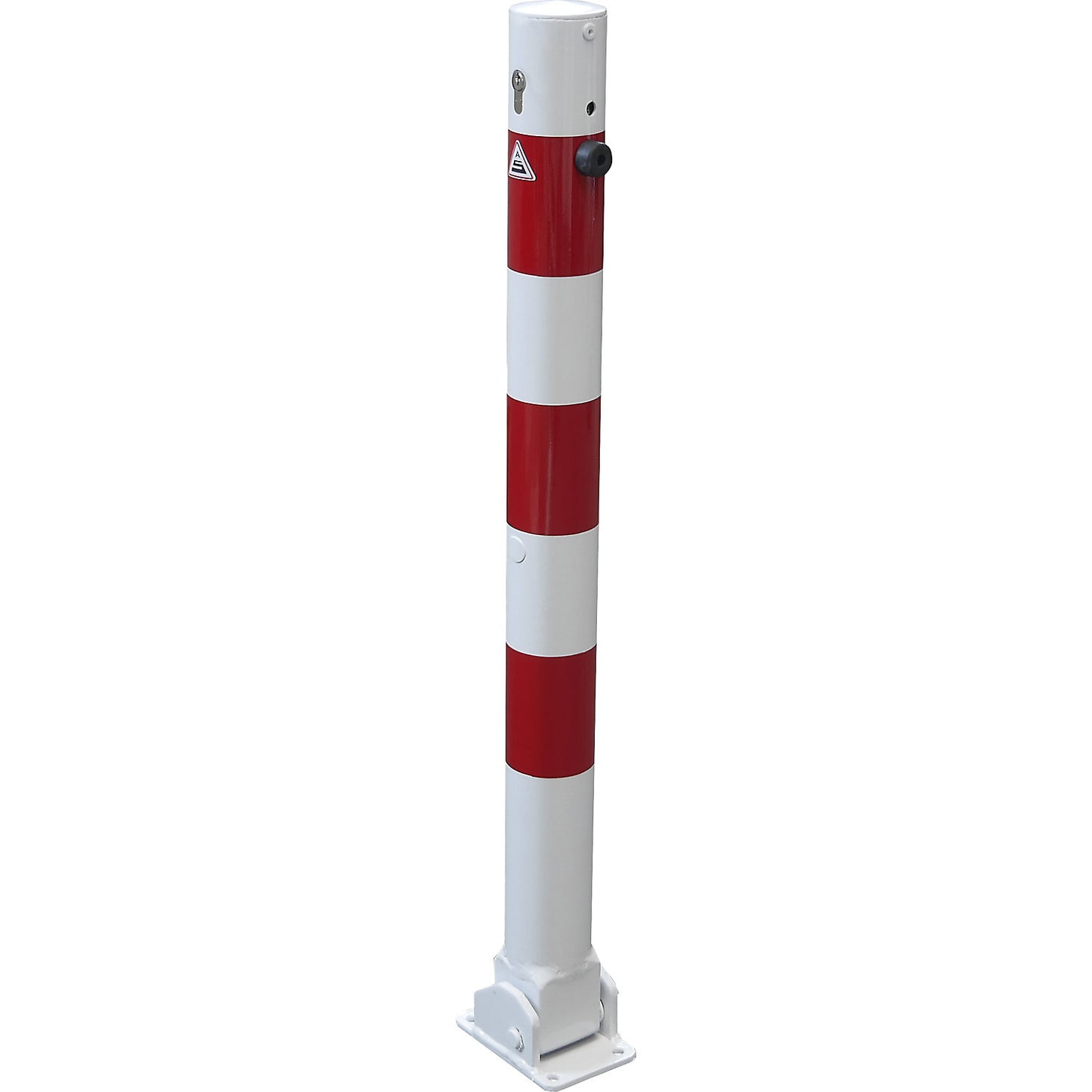 Barrier post, Ø 76 mm, white / red, folding with profile cylinder, without eyelet.