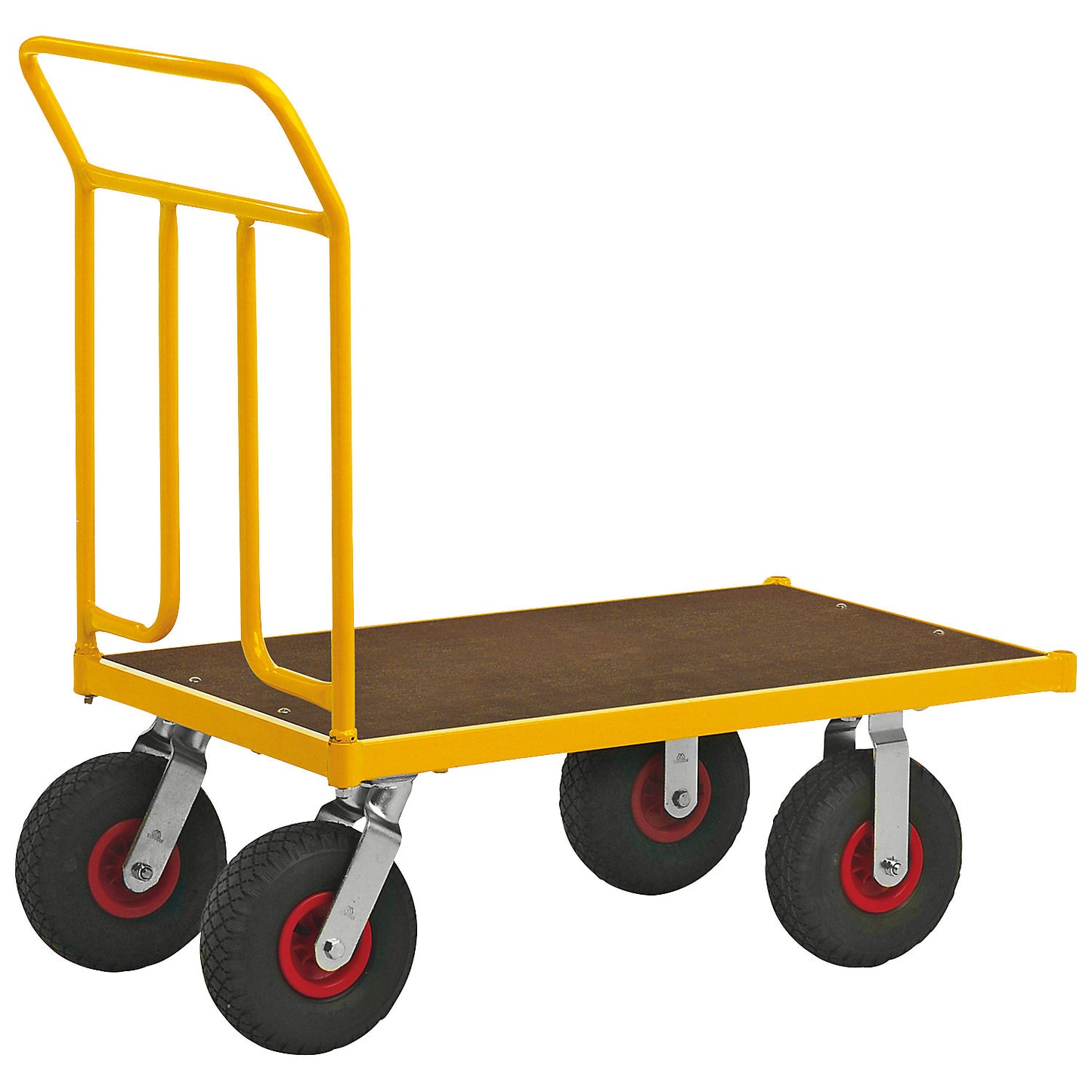 KM144 platform truck, LxWxH 1086 x 600 x 1090 mm, 2 swivel castors and 2 fixed castors.