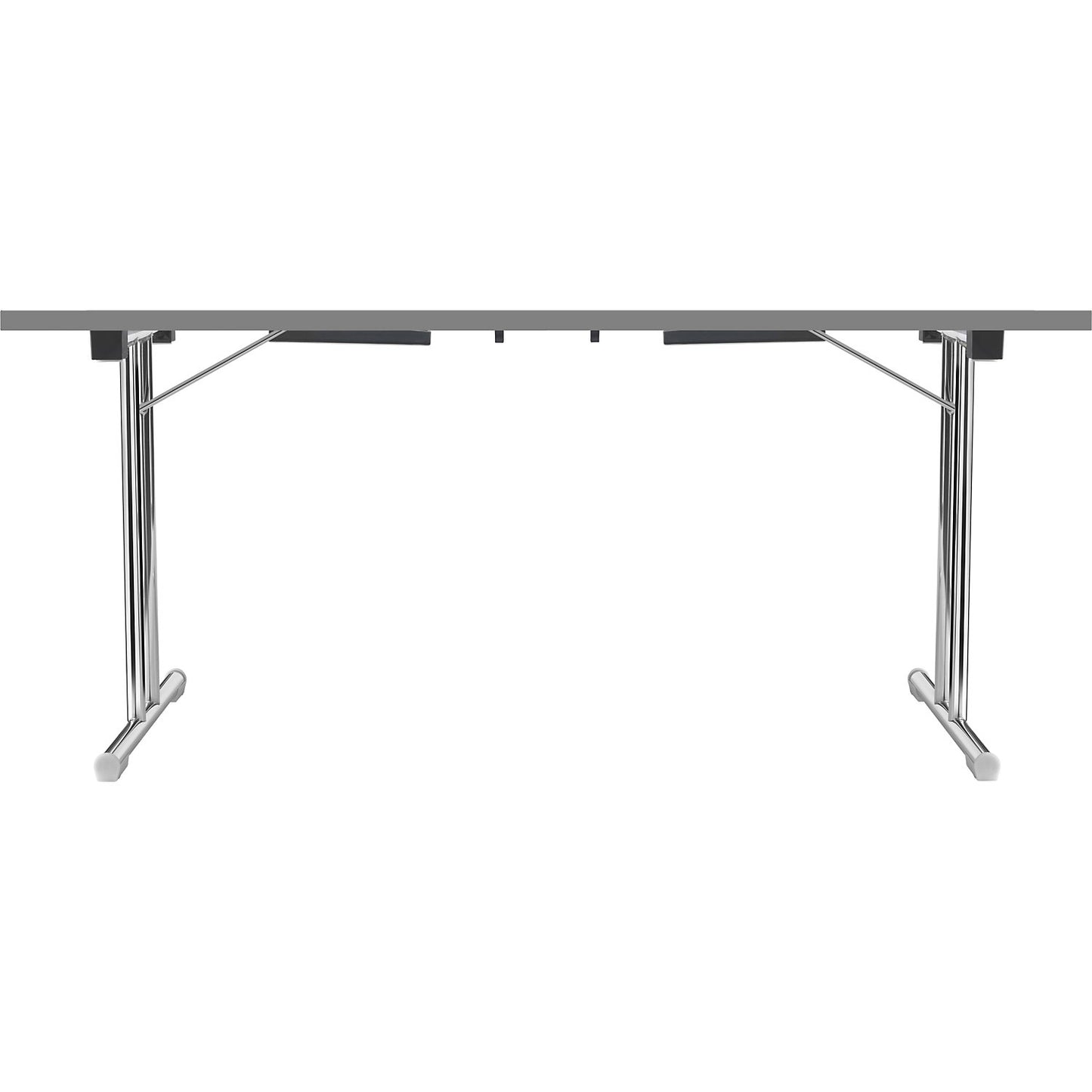 Folding table with double T base, tubular steel frame, chrome plated, white/charcoal, WxD 1400 x 700 mm.