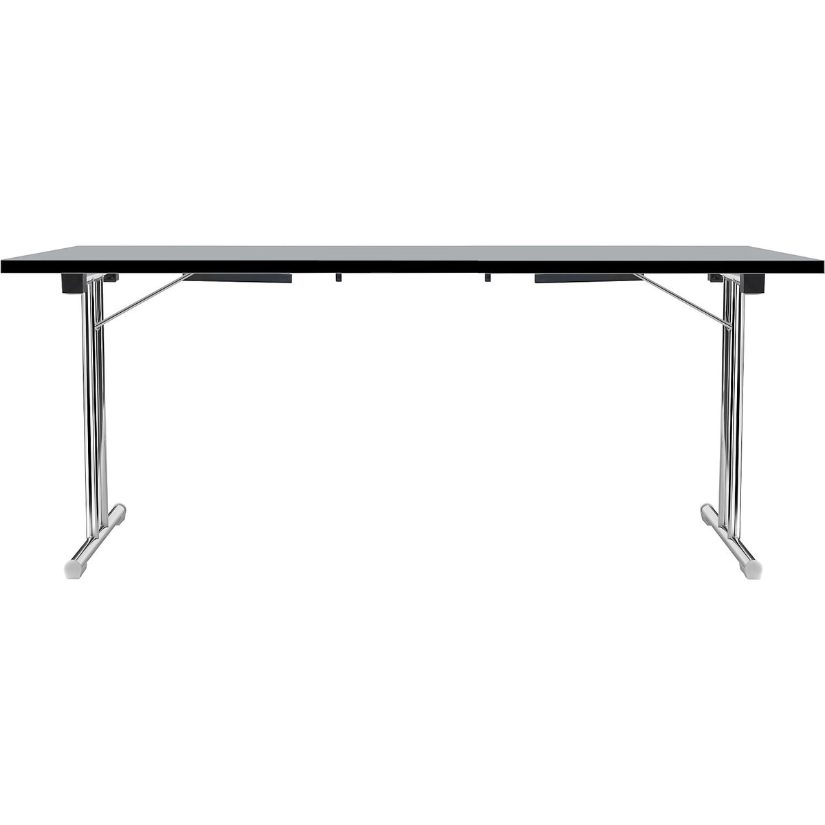 Folding table with double T base, tubular steel frame, chrome plated, light grey/black, WxD 1800 x 800 mm.