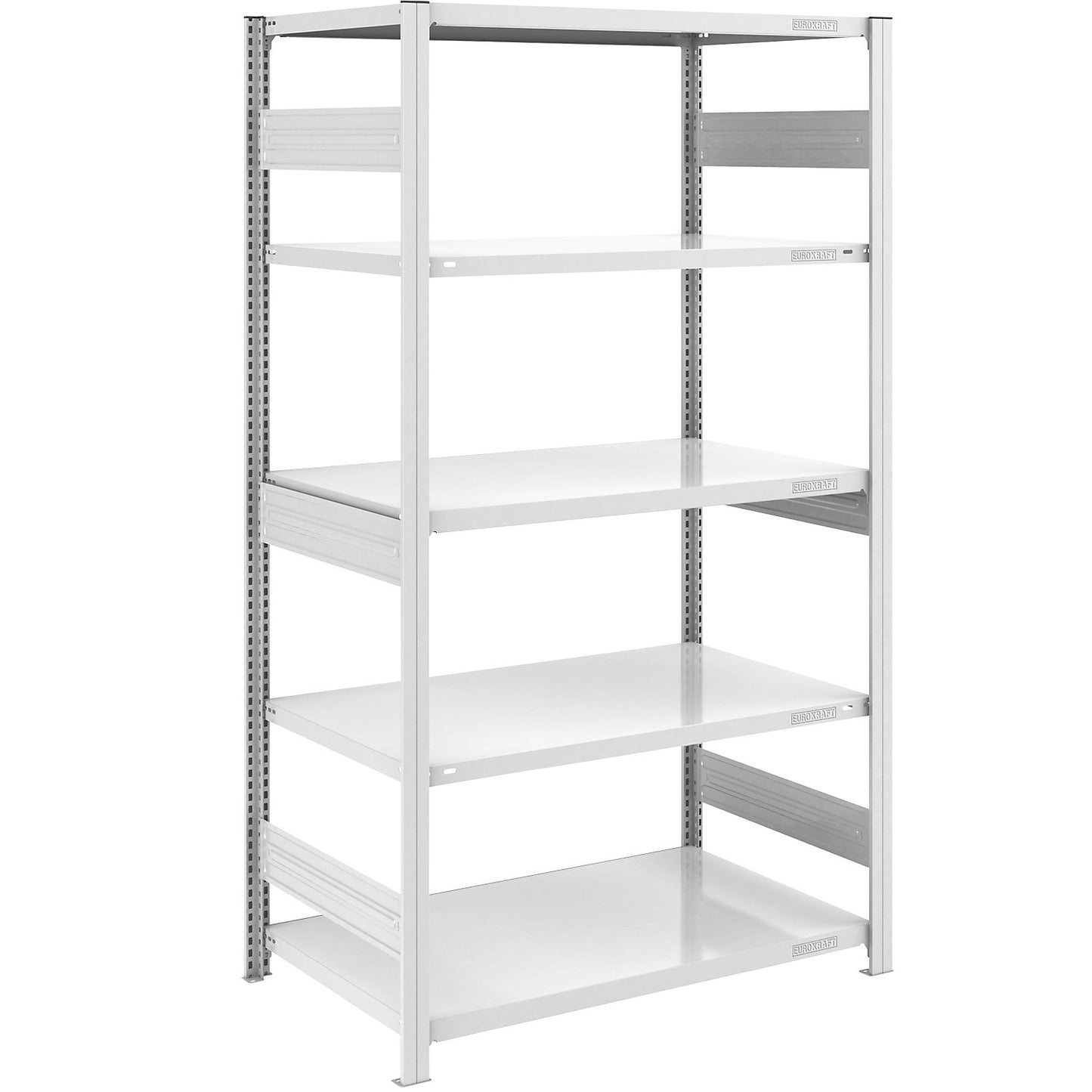 Heavy duty boltless shelving unit, double-sided, HxWxD 2000 x 1000 x 800 mm, grey, standard shelf unit.