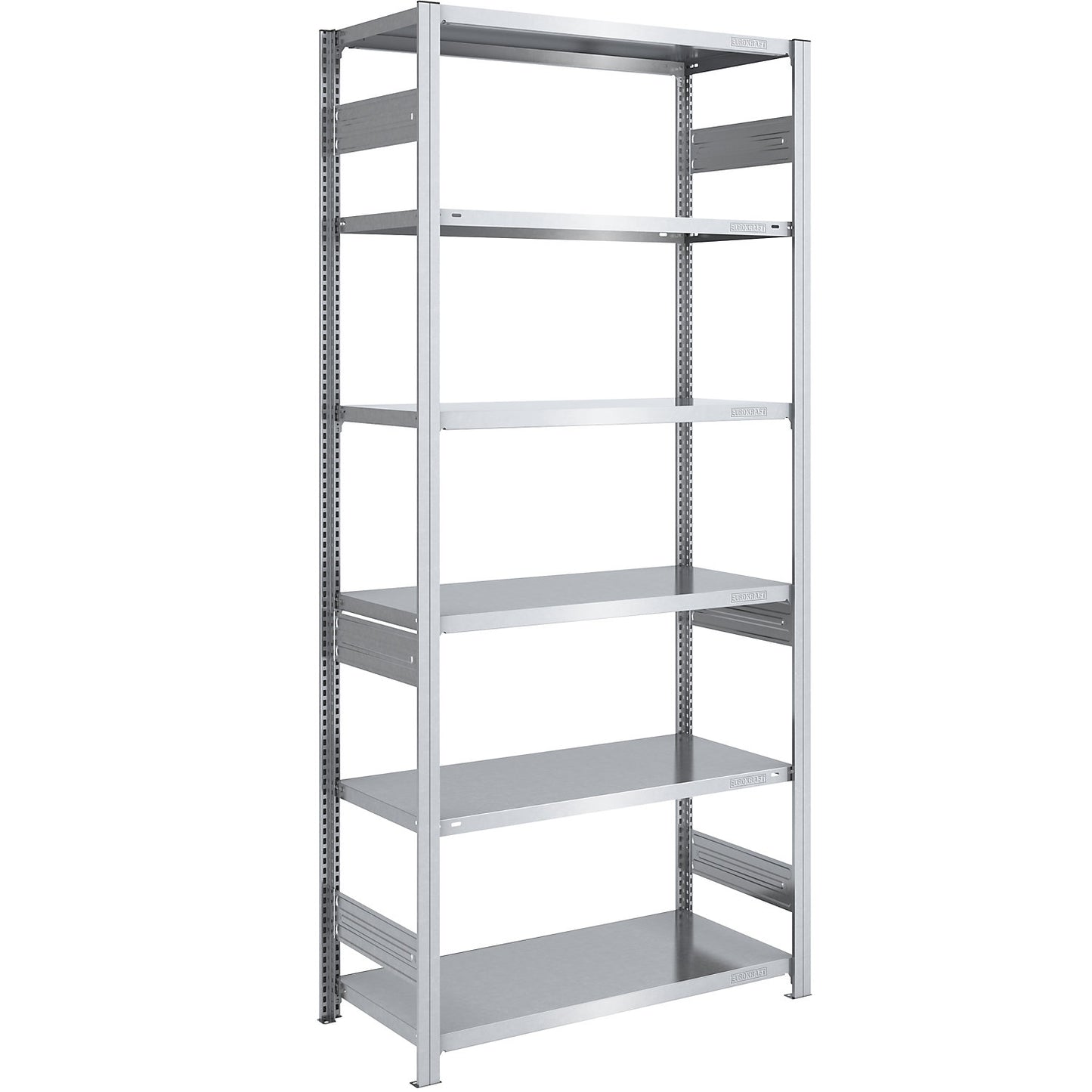Heavy duty boltless shelving unit, double-sided, HxWxD 2500 x 1000 x 600 mm, zinc plated, standard shelf unit.