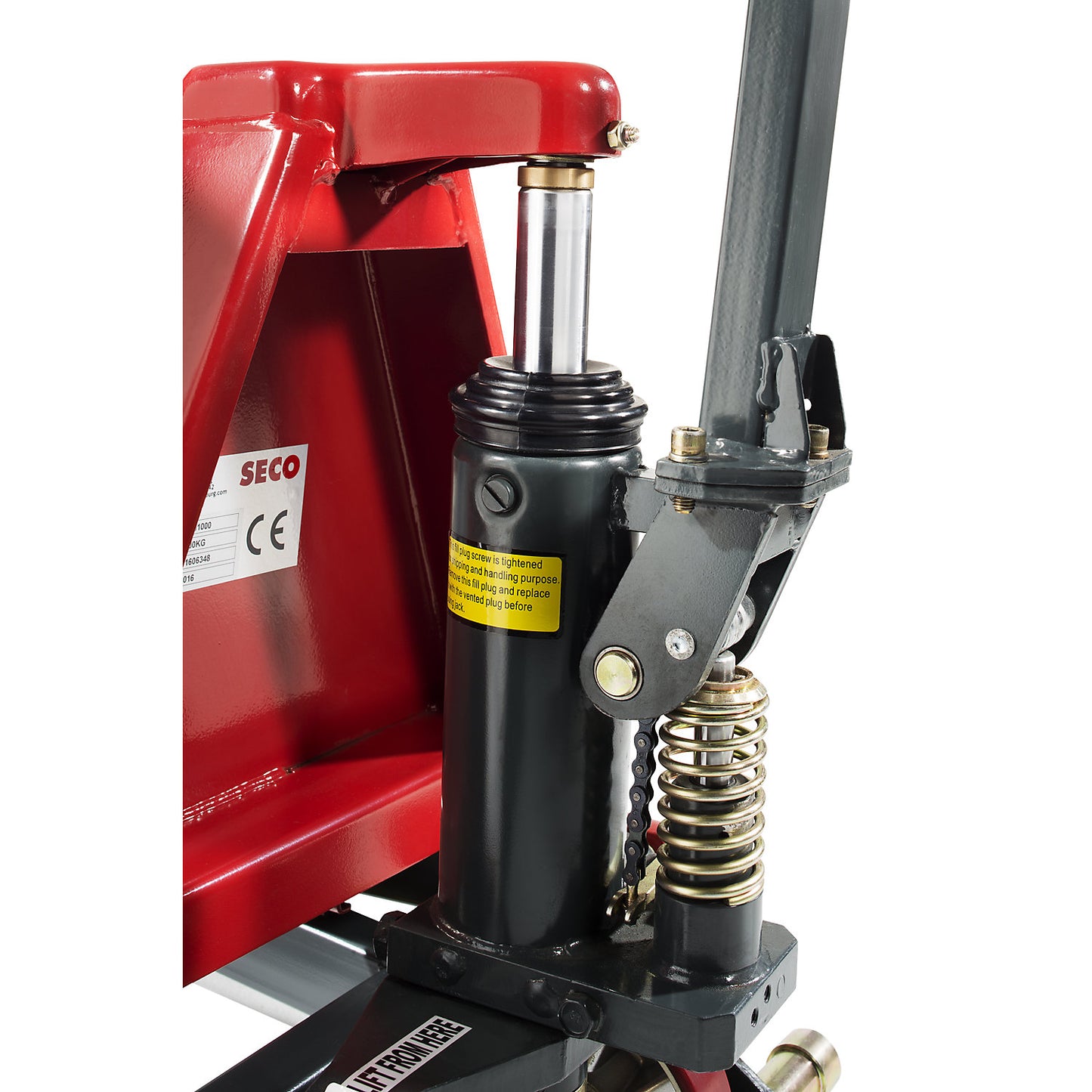 High-lift pallet truck, manual hydraulics, fork length 1140 mm, max. load 1000 kg.