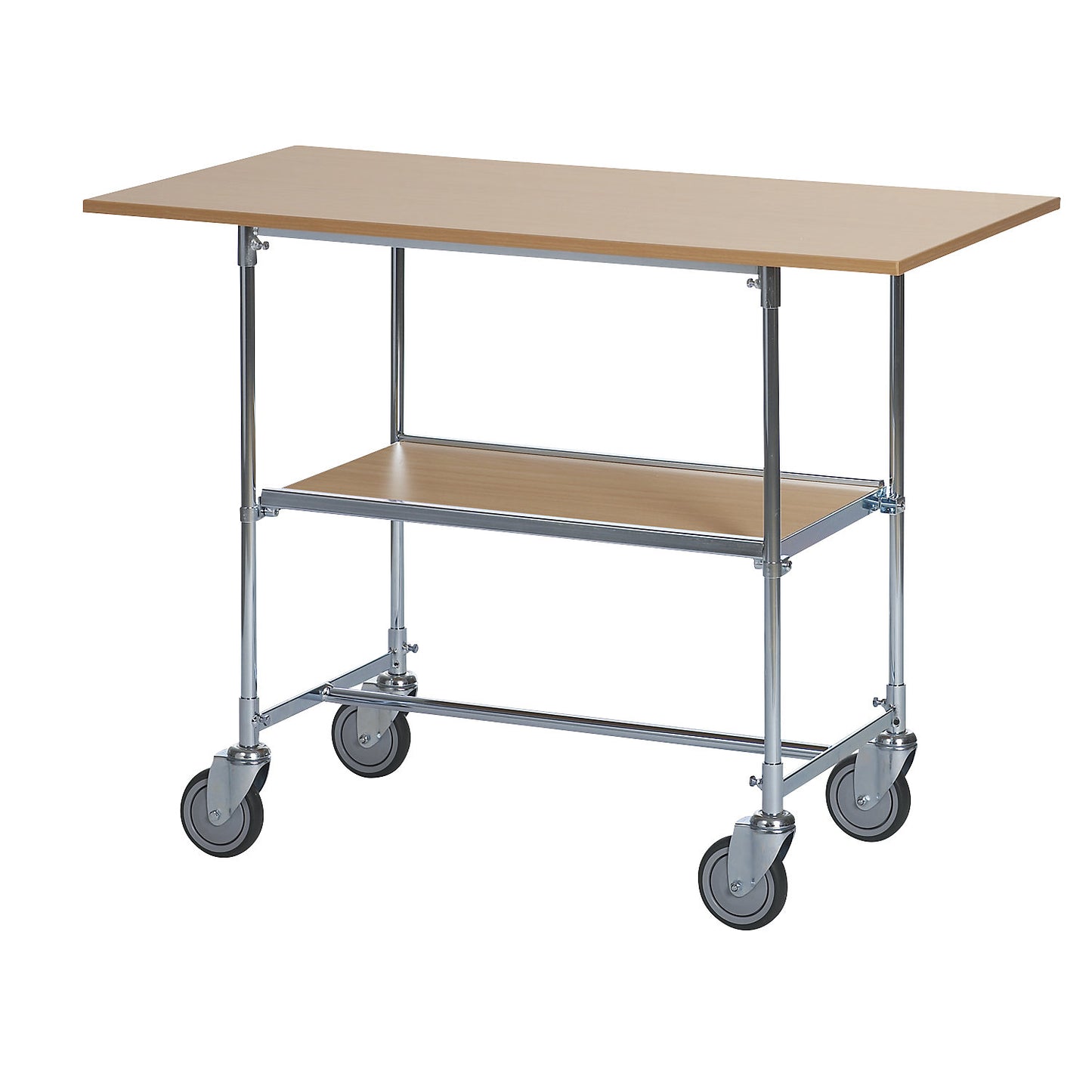 Table trolley, zinc plated, LxWxH 1200 x 600 x 900 mm, beech finish.