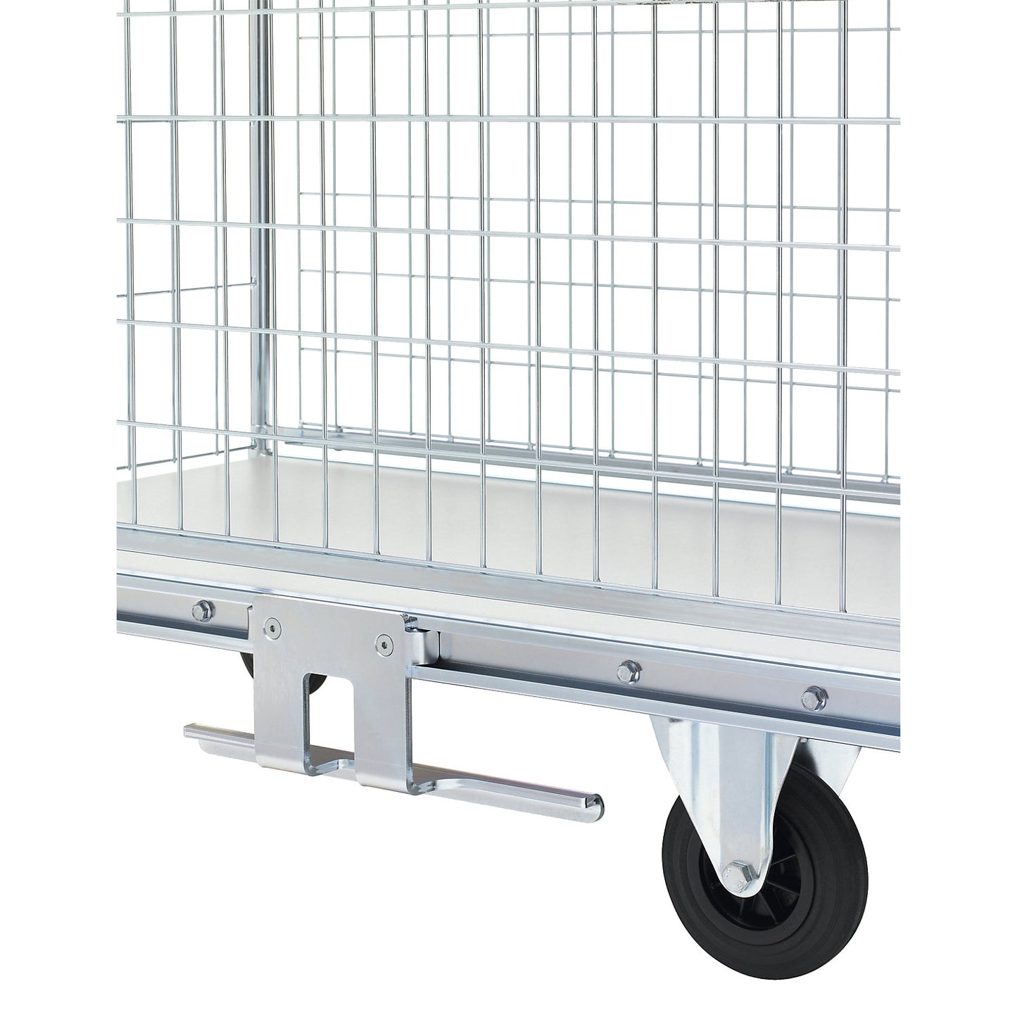 Fork guide, for forklift trucks, for the long side of trolleys.